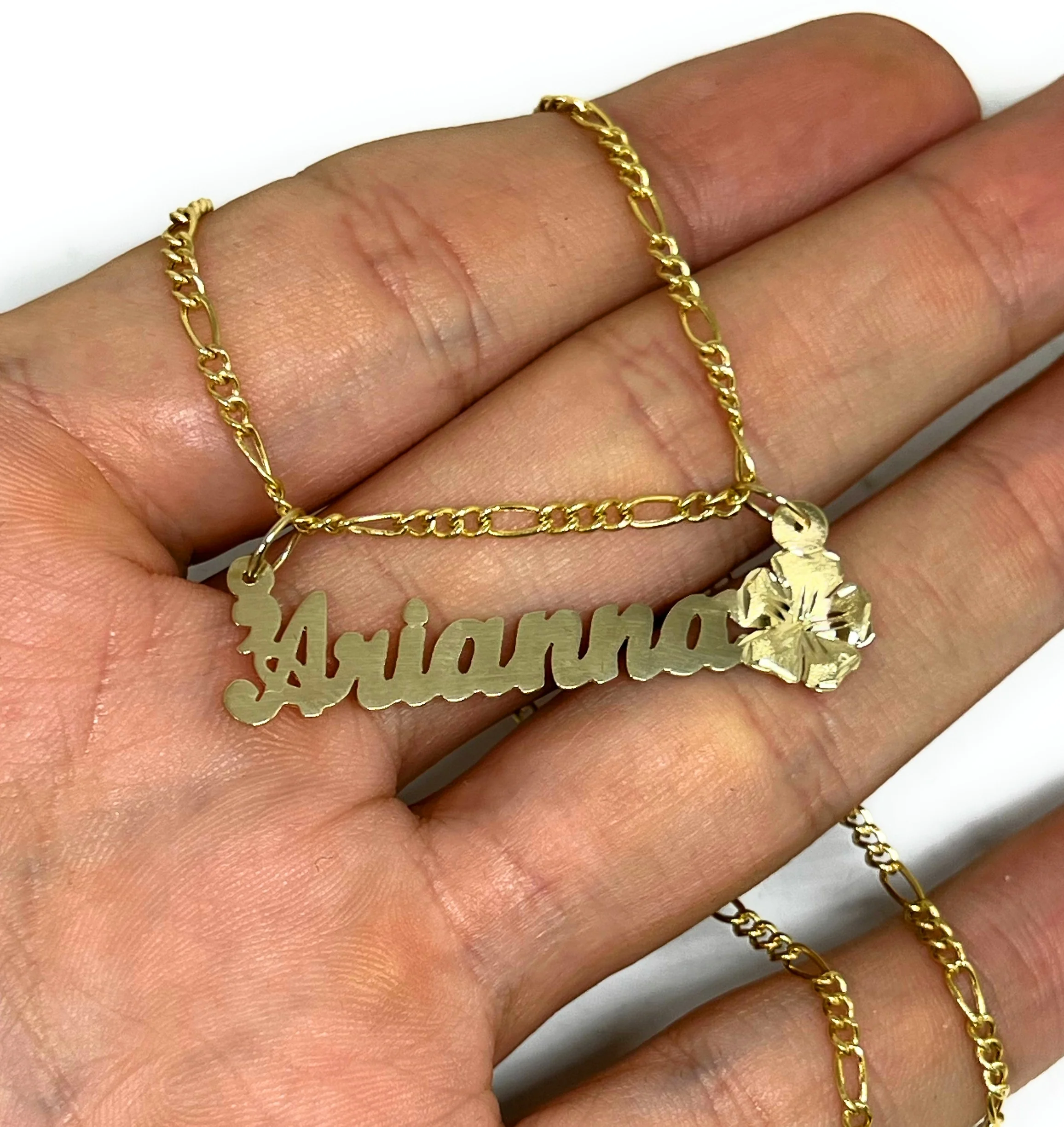 14k Solid Gold Custom PLUMERIA FLOWER Cursive Nameplate Pendant Necklace - Image 2