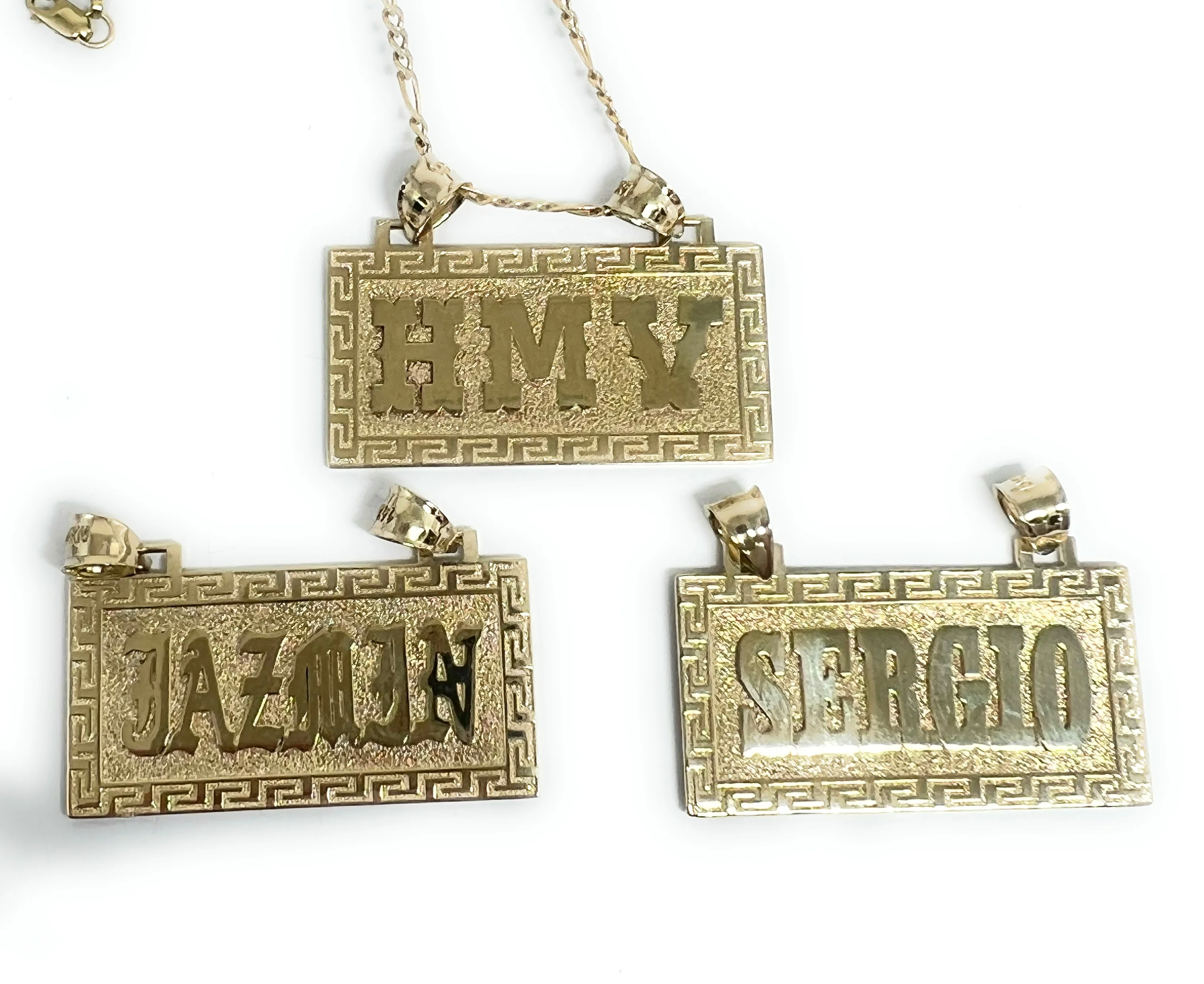 14k Solid Gold Custom RECTANGLE GREEK BORDER (MEANDROS) Nameplate Pendant (13g) - Image 2