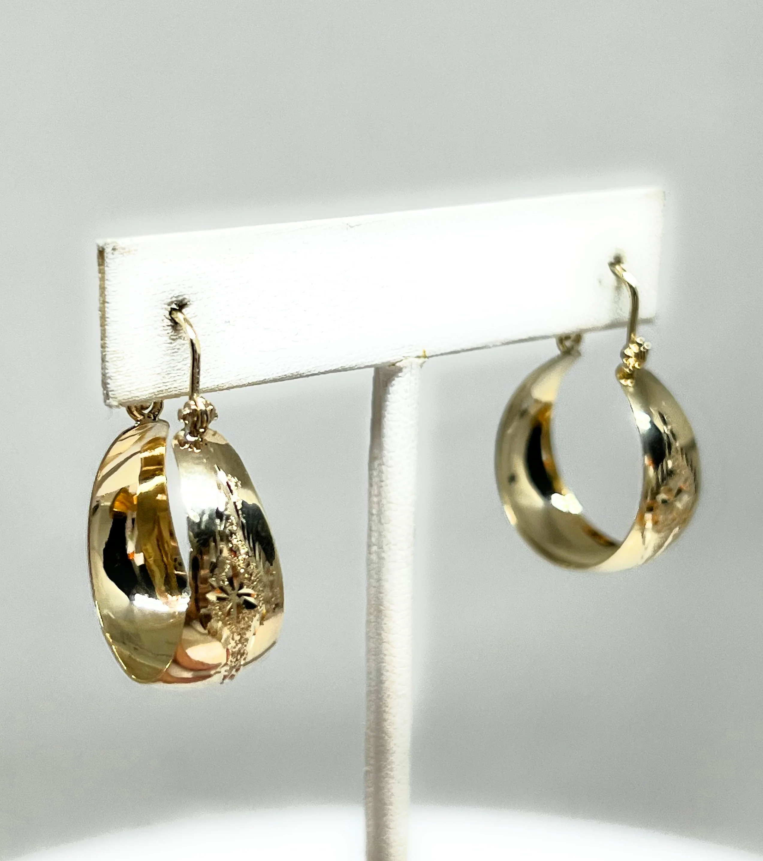 14k Solid Gold DIAMOND CUT Basket Earrings Aracadas (SM,MED,LG) - Image 6