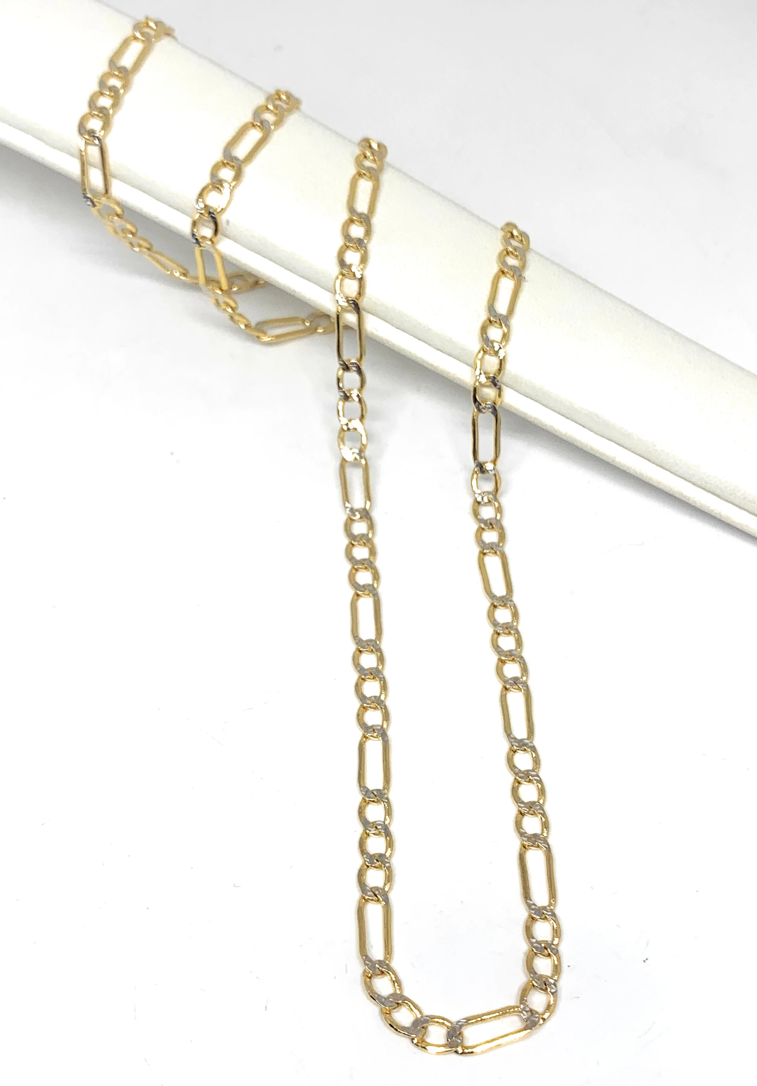 14k Solid Gold Diamond Cut (White Gold) Figaro Chain 18-26 inches 4.5-5mm (Semi-Hollow Style) - Image 2
