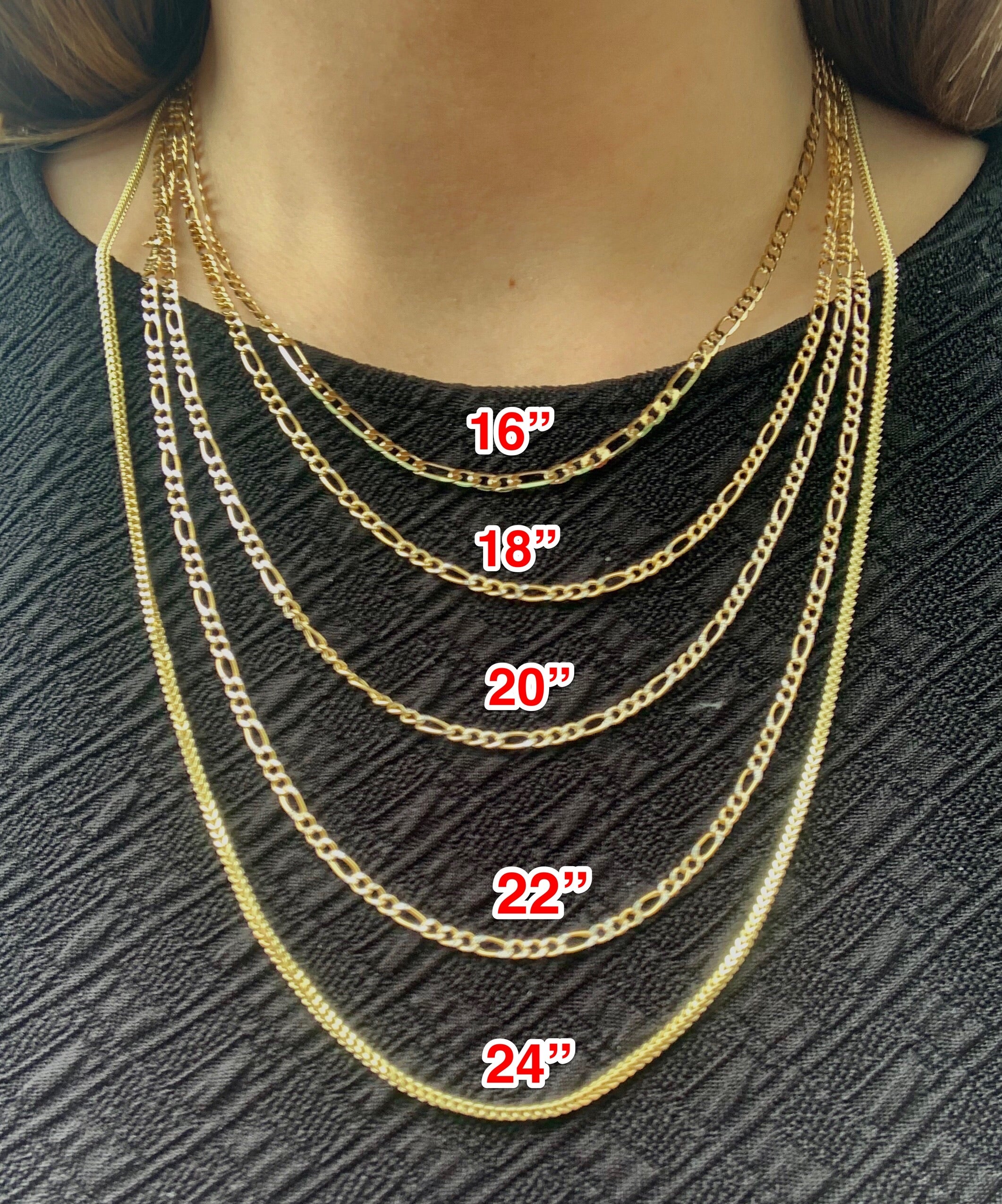 14k Solid Gold Diamond Cut (White Gold) Figaro Chain 18-26 inches 4.5-5mm (Semi-Hollow Style) - Image 4