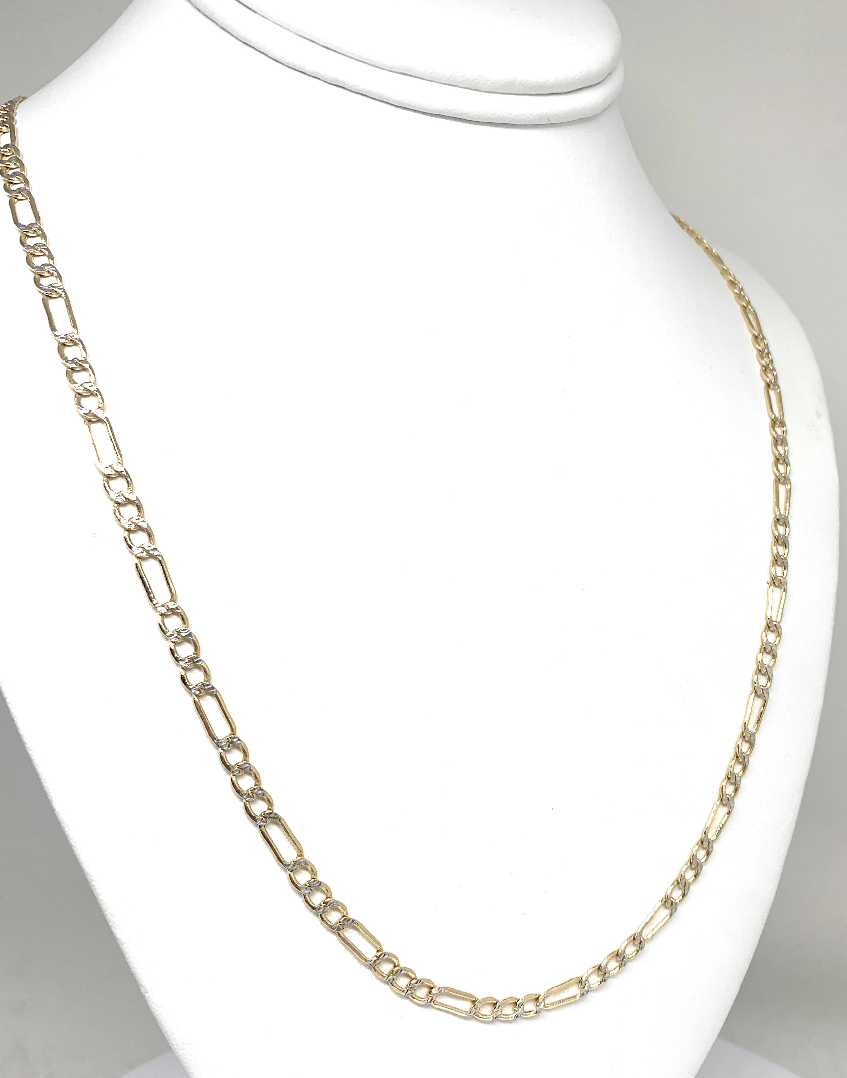 14k Solid Gold Diamond Cut (White Gold) Figaro Chain 18-26 inches 4.5-5mm (Semi-Hollow Style) - Image 7