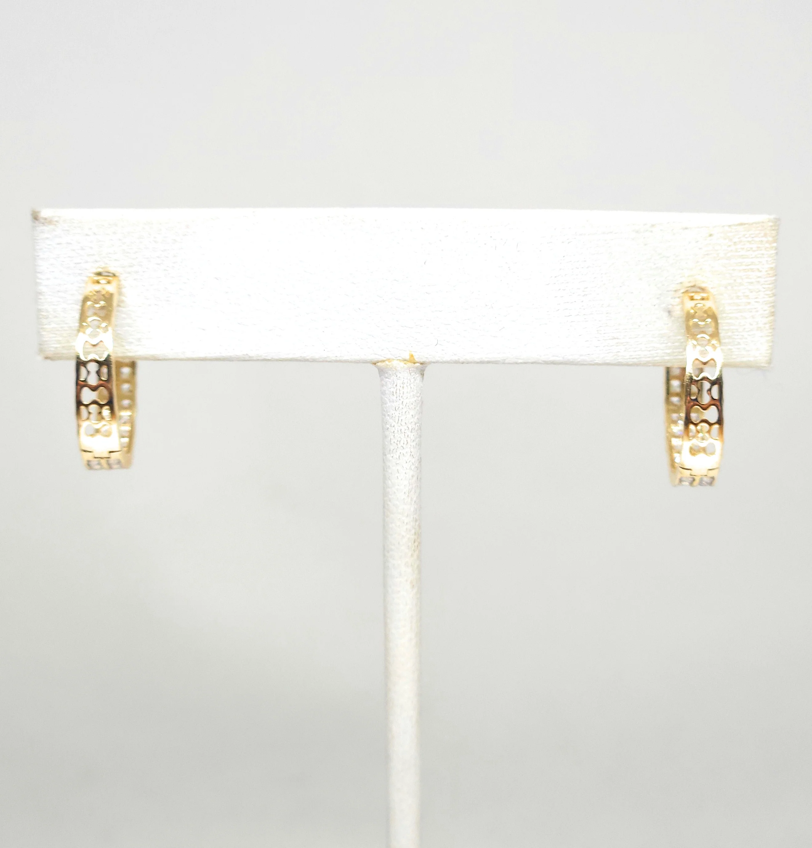 14k Solid Gold Double Row Huggie CZ Earrings (SM, MED) - Image 6