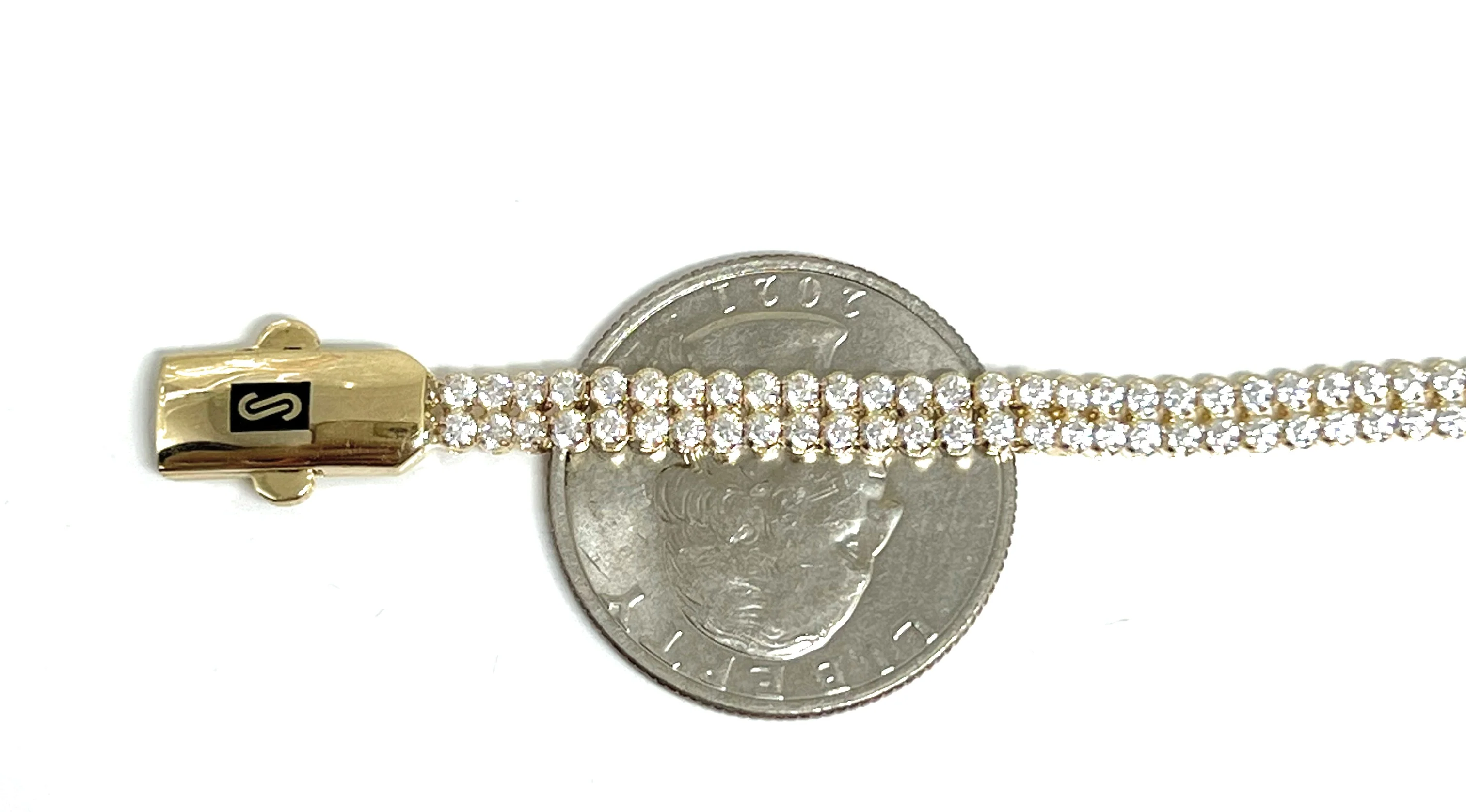 14k Solid Gold Double Tennis CZ Brracelet 7.5-8 inch 4.2mm - Image 2