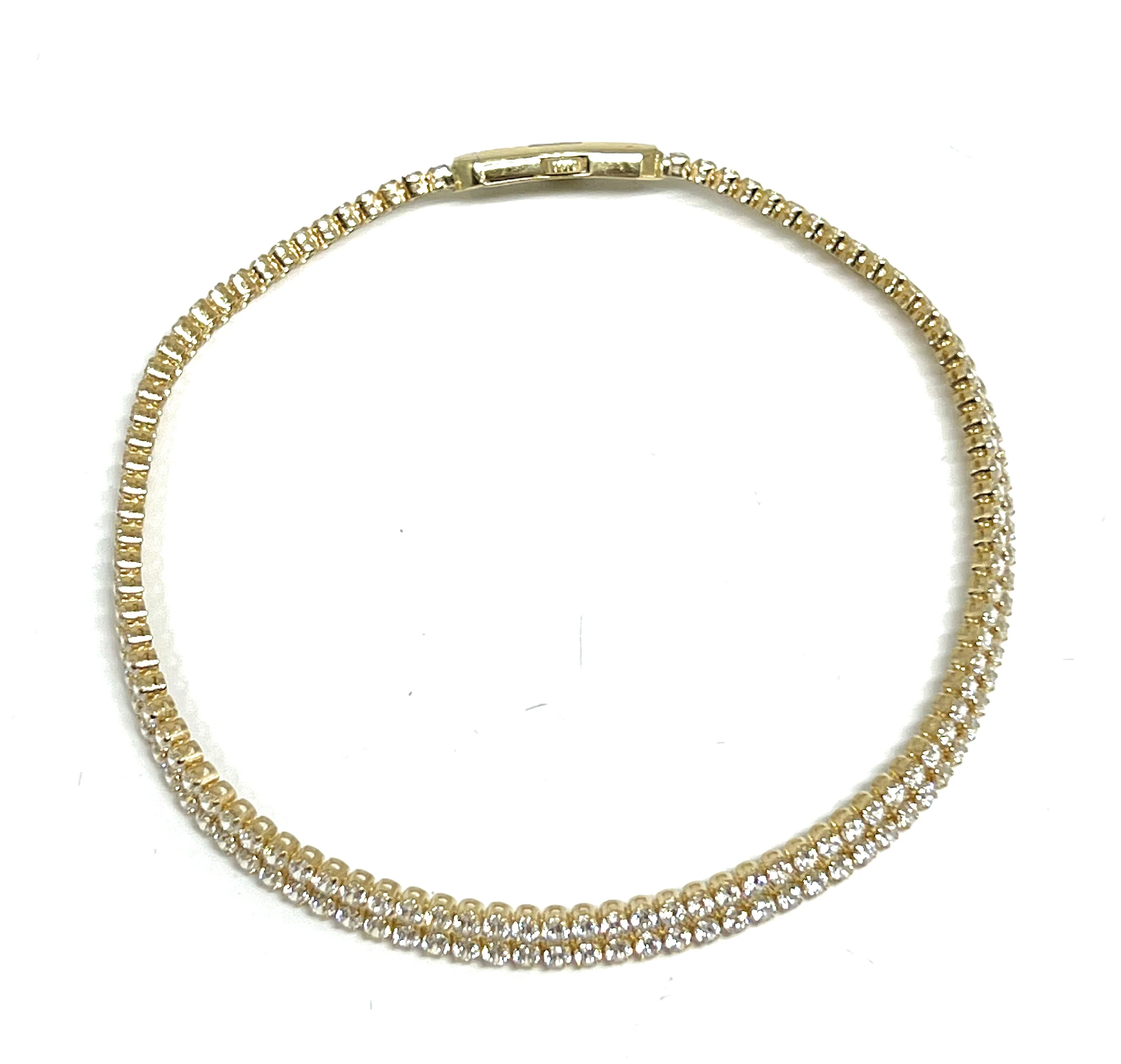 14k Solid Gold Double Tennis CZ Brracelet 7.5-8 inch 4.2mm - Image 3
