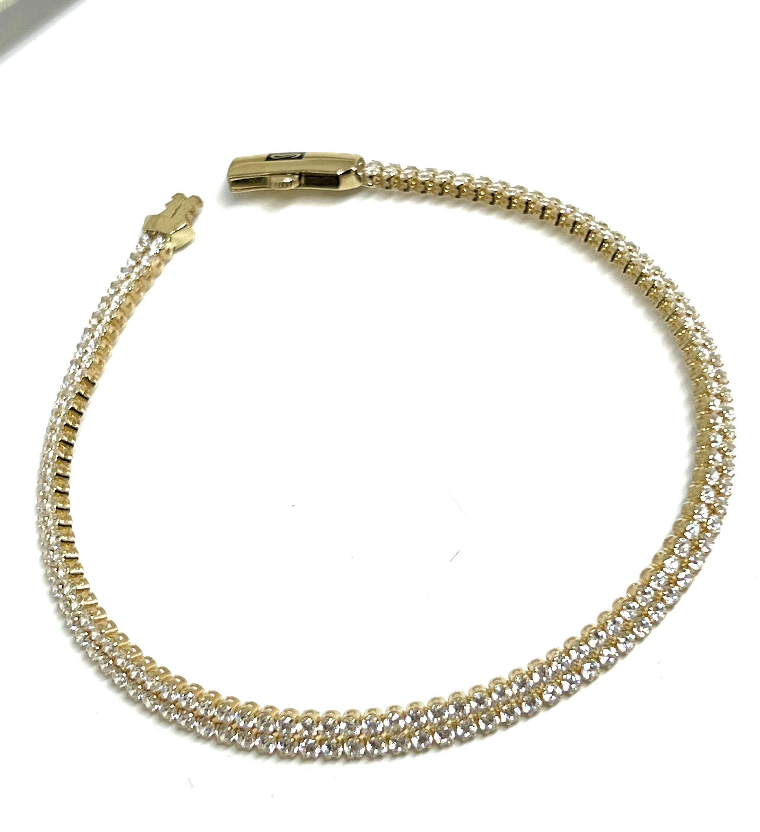 14k Solid Gold Double Tennis CZ Brracelet 7.5-8 inch 4.2mm - Image 5