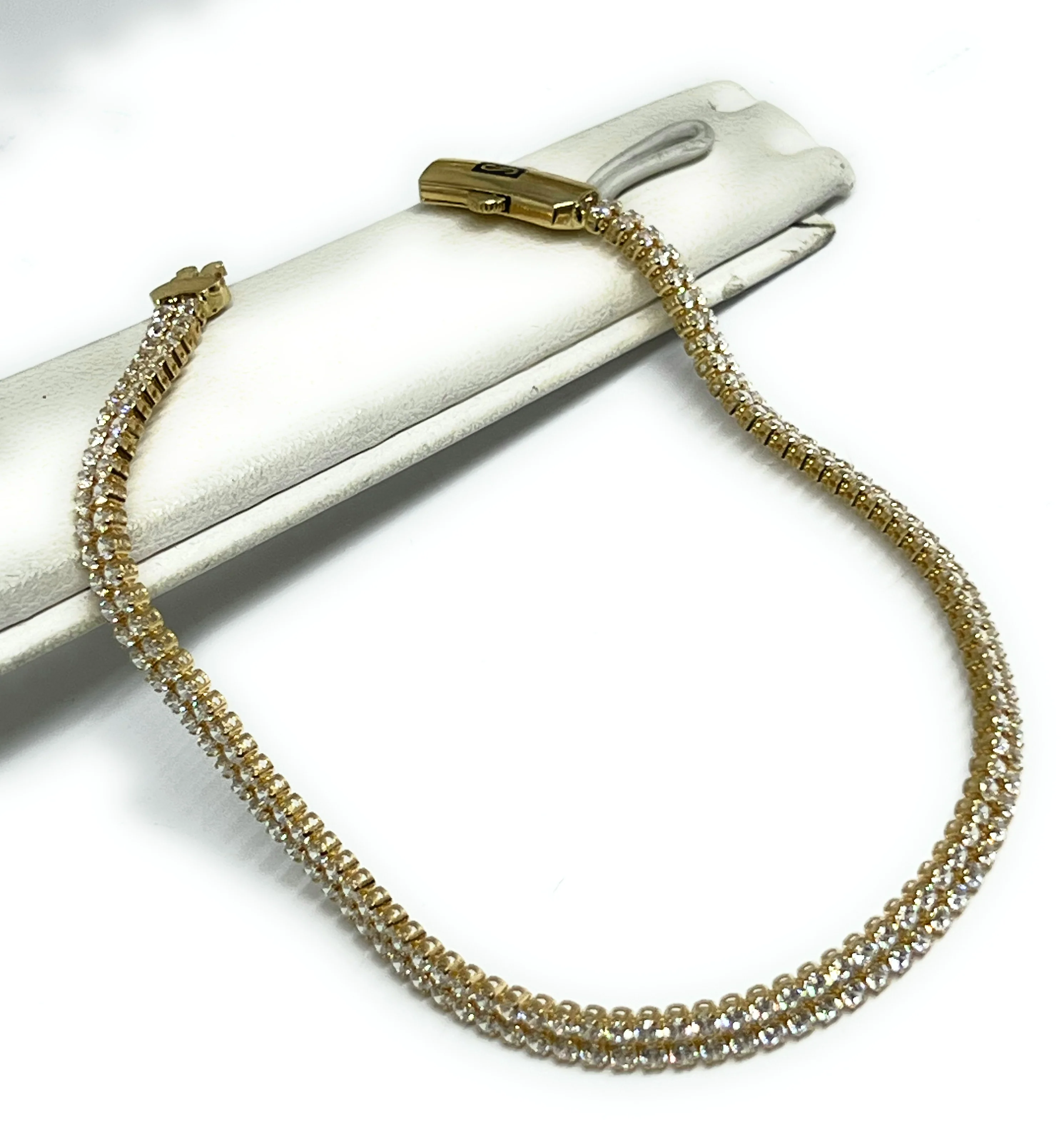 14k Solid Gold Double Tennis CZ Brracelet 7.5-8 inch 4.2mm - Image 6