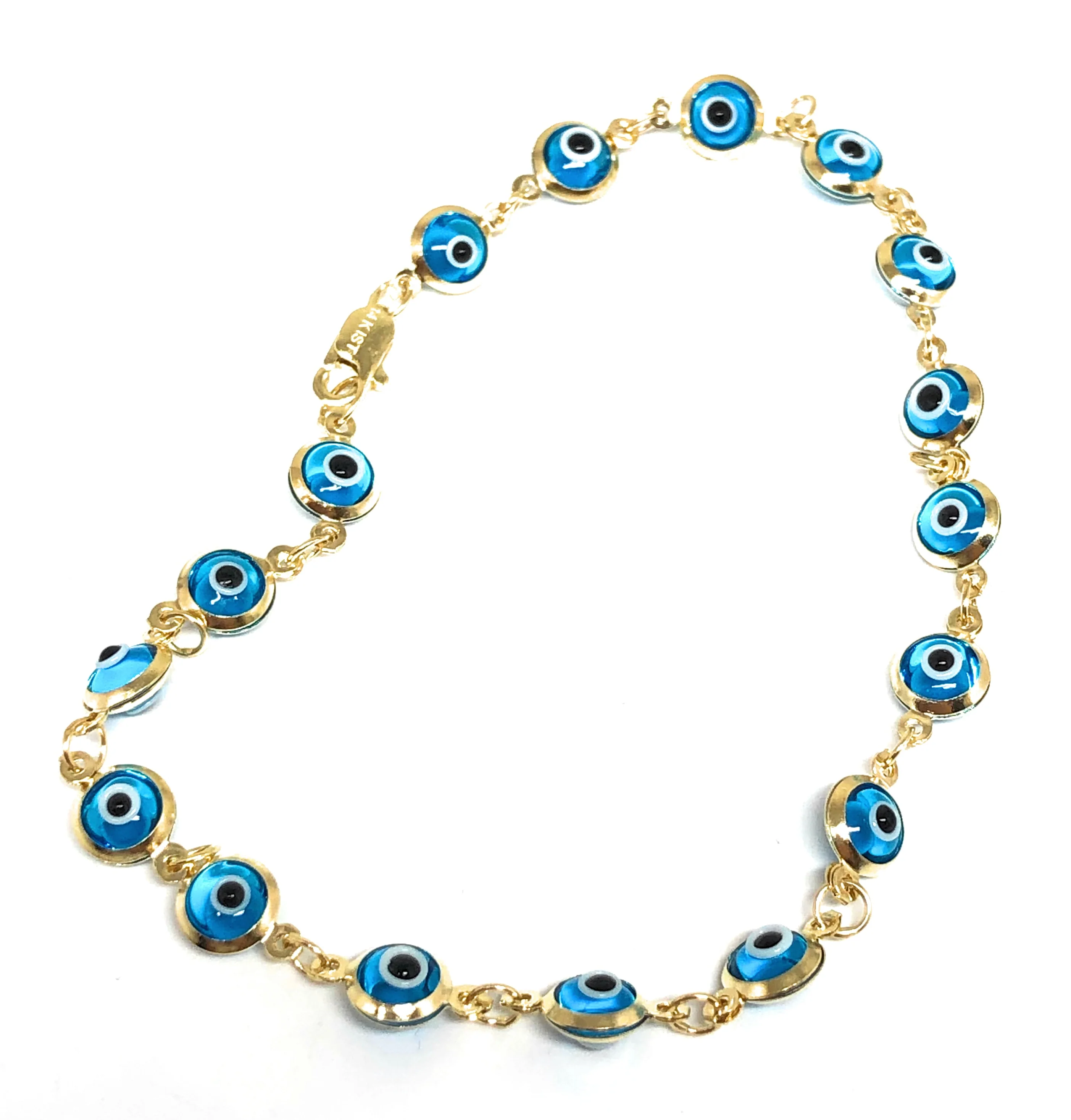 14k Solid Gold Evil Eye Brracelet 6-7.5 INCH 5.5MM BEADS (MED BEADS) (RED,BLUE,TURQUOISE,MULTI-COLOR) - Image 3