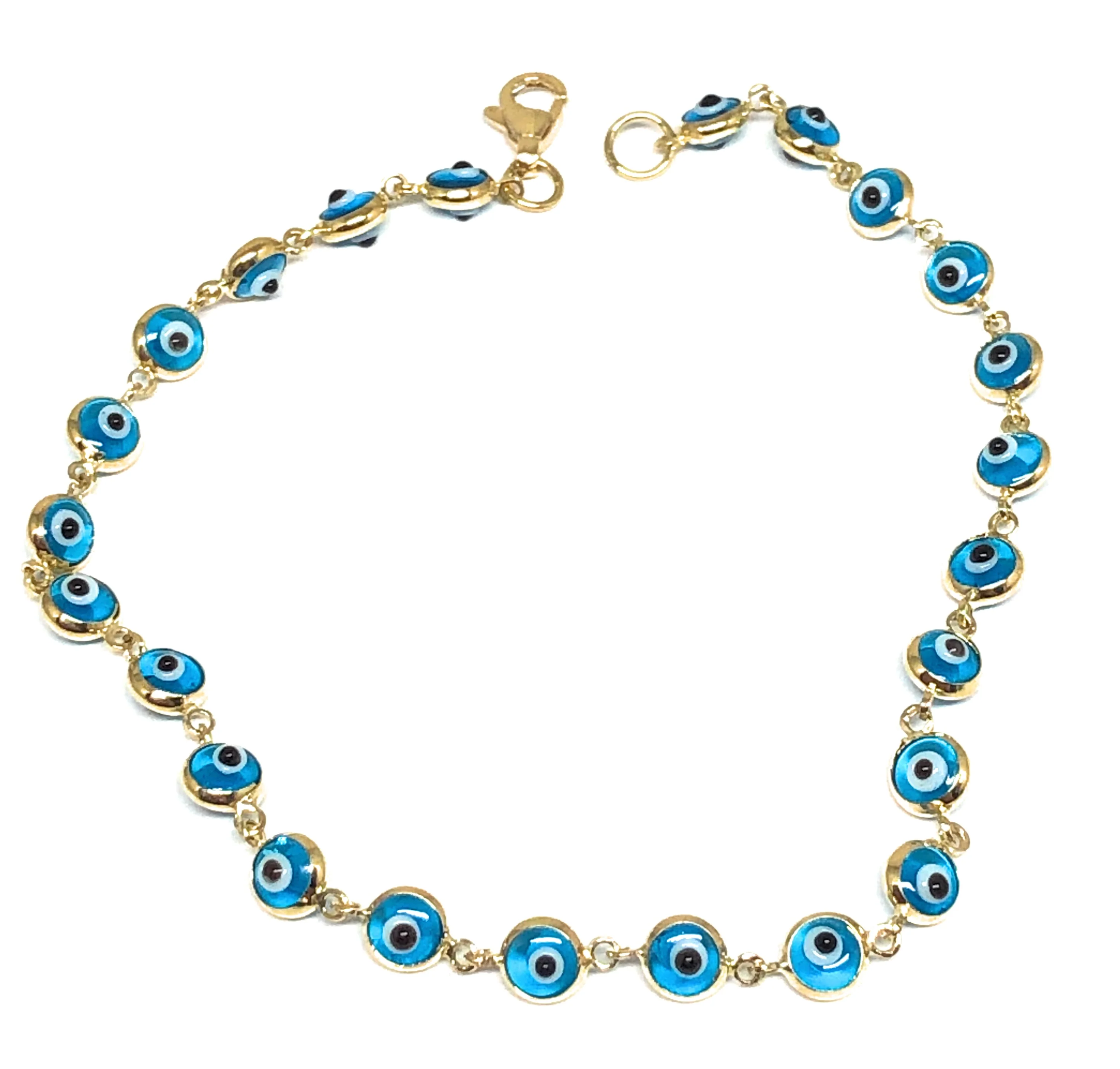 14k Solid Gold Evil Eye Brracelet 7.5 INCH 4.5MM BEADS (SM BEADS) (RED,BLUE,TURQUOISE,MULTI-COLOR) - Image 3