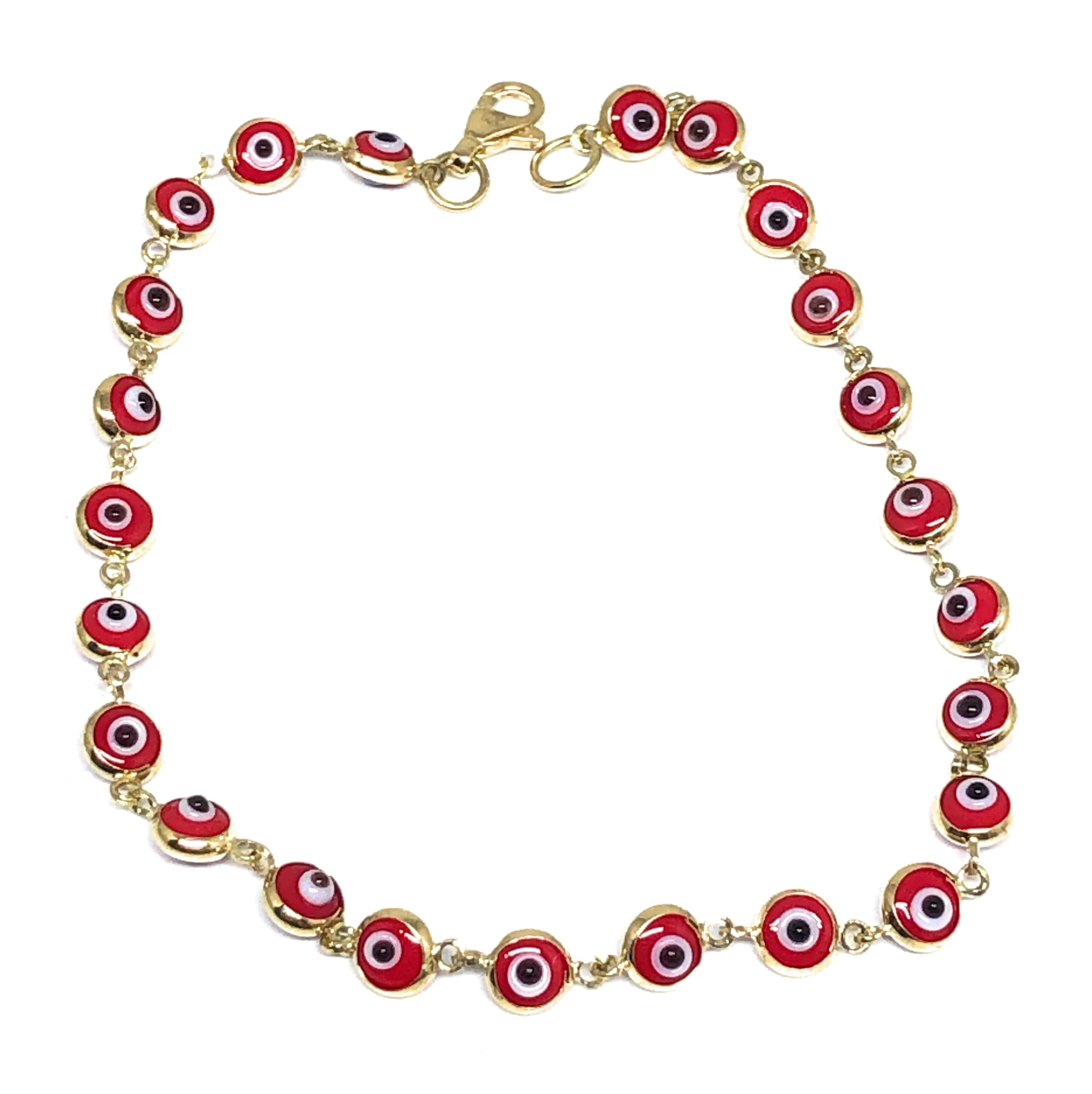 14k Solid Gold Evil Eye Brracelet 7.5 INCH 4.5MM BEADS (SM BEADS) (RED,BLUE,TURQUOISE,MULTI-COLOR) - Image 5