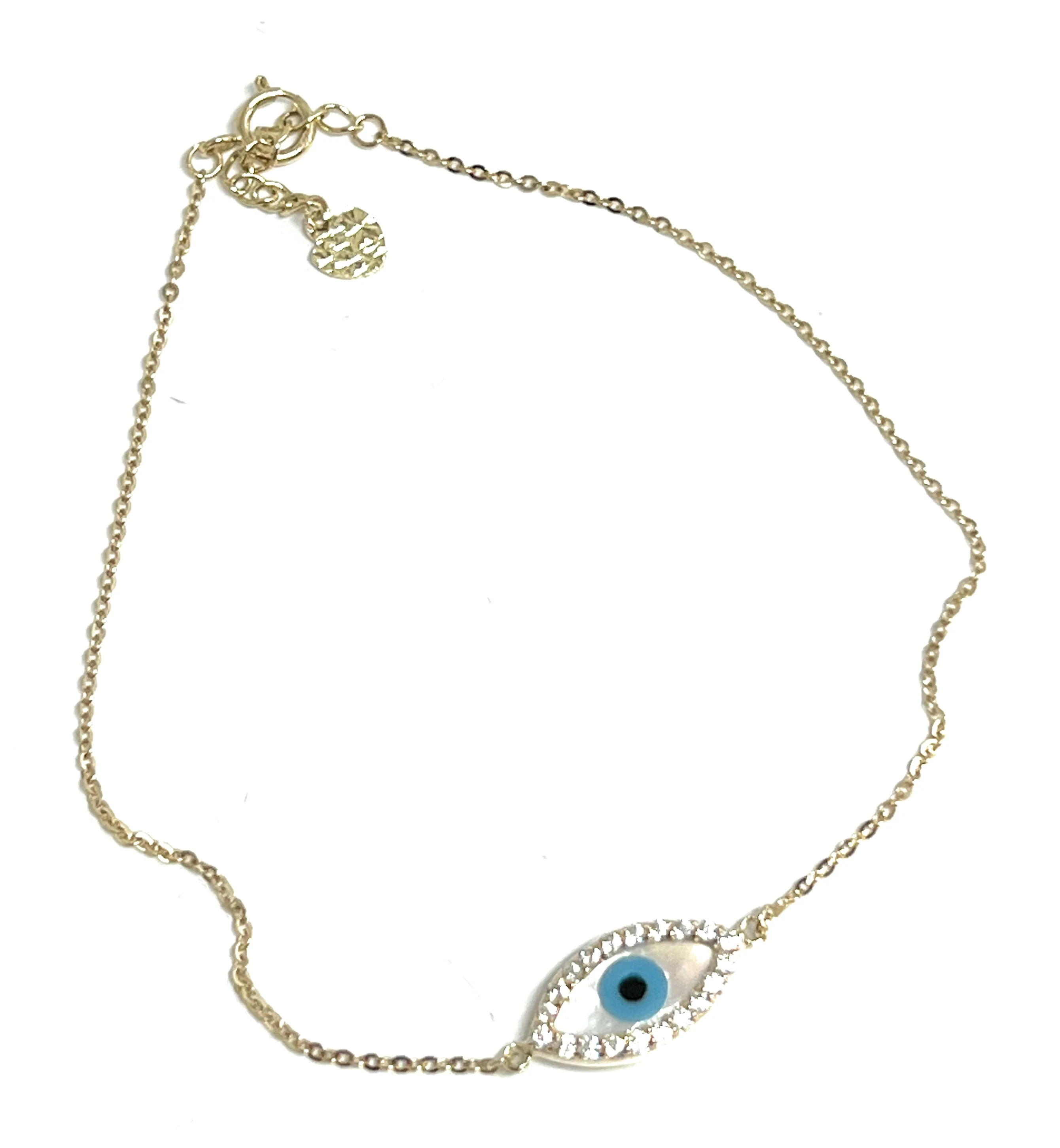 14k Solid Gold Evil Eye CZ Brracelet 8 INCH 1mm Width (THIN & DELICATE) (FC) - Image 4