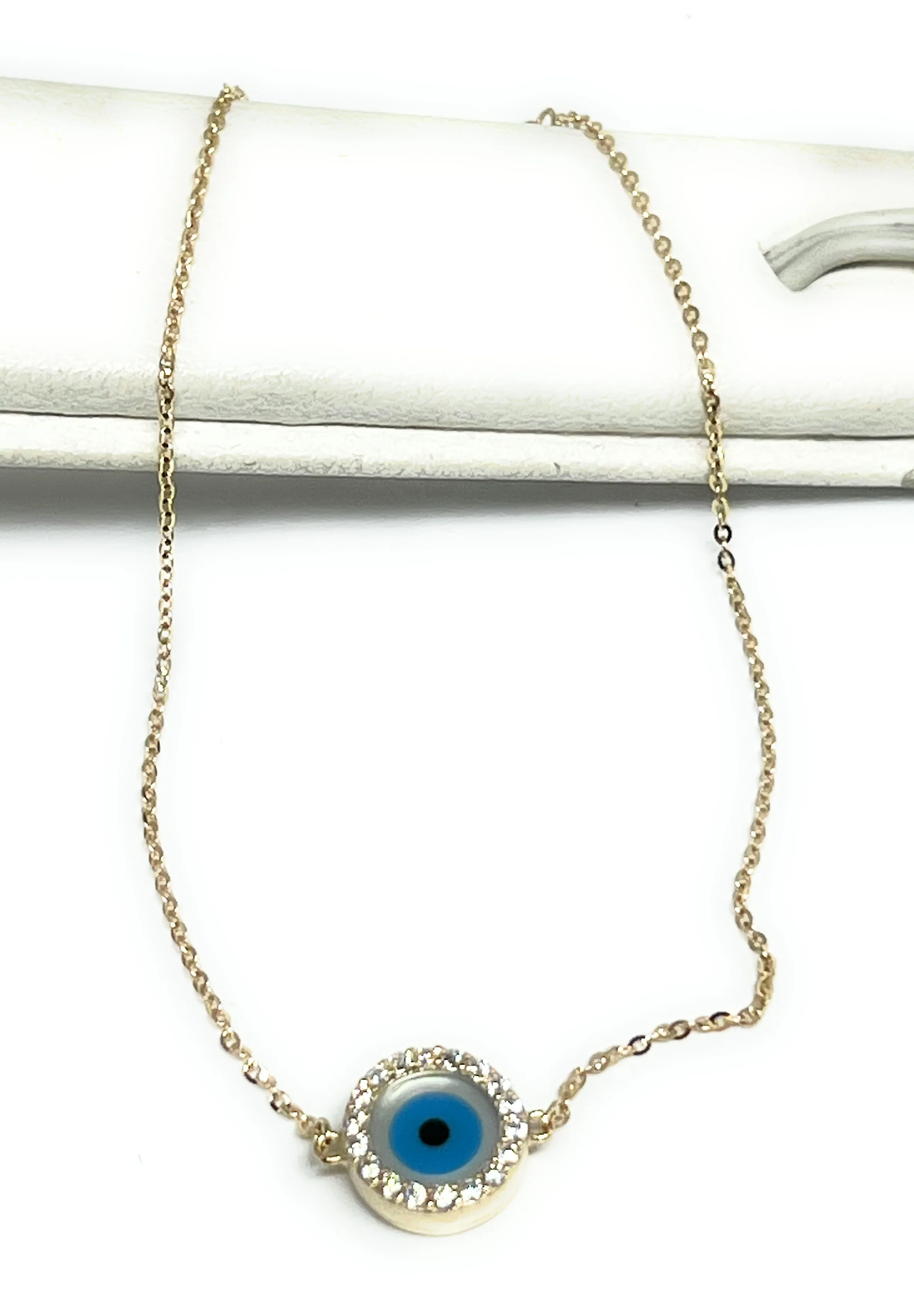 14k Solid Gold Evil Eye CZ Brracelet 8 INCH 1mm Width (THIN & DELICATE) (FC) - Image 2