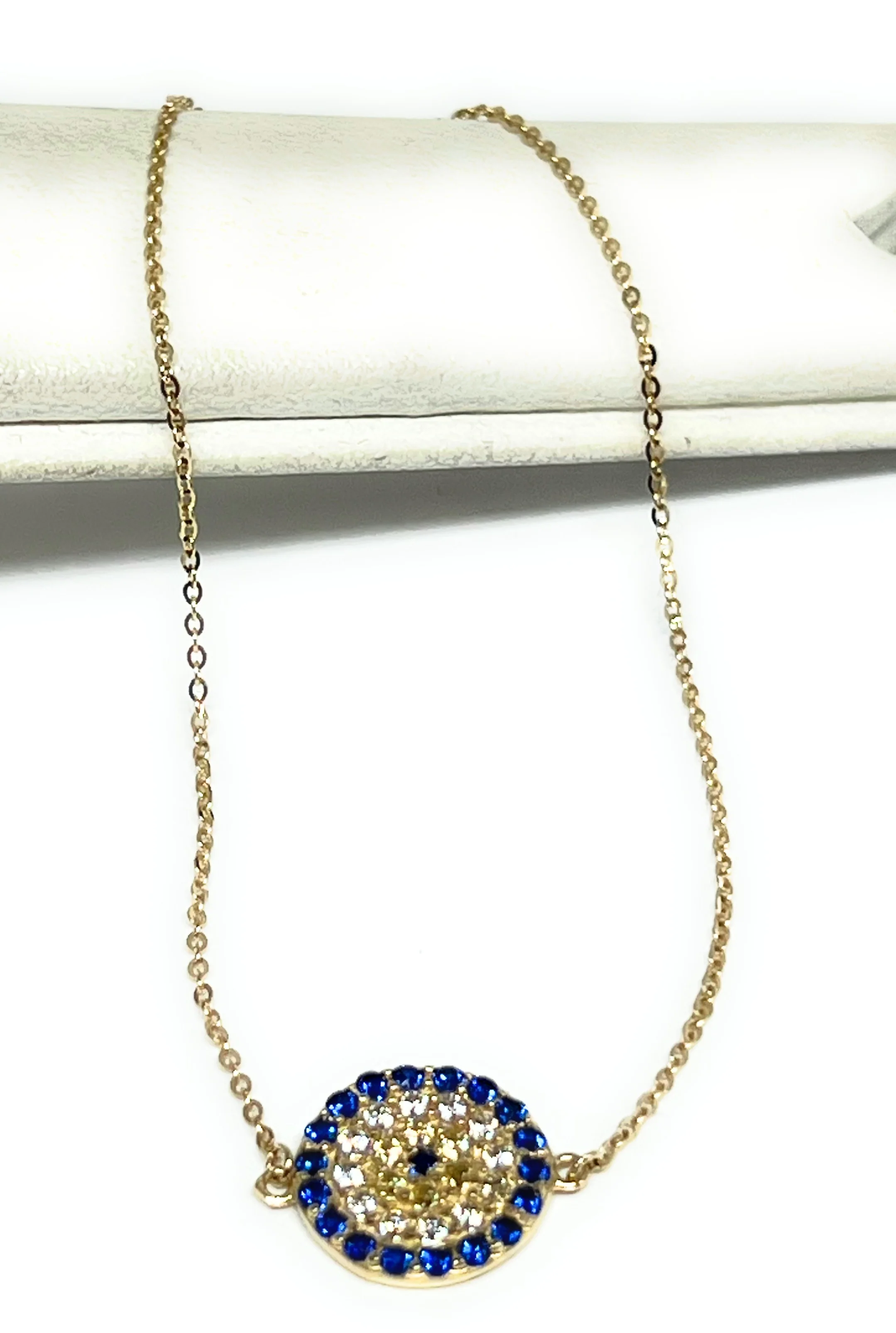 14k Solid Gold Evil Eye Blue CZ Brracelet 8 INCH 1mm Width (THIN & DELICATE) (FC) - Image 2