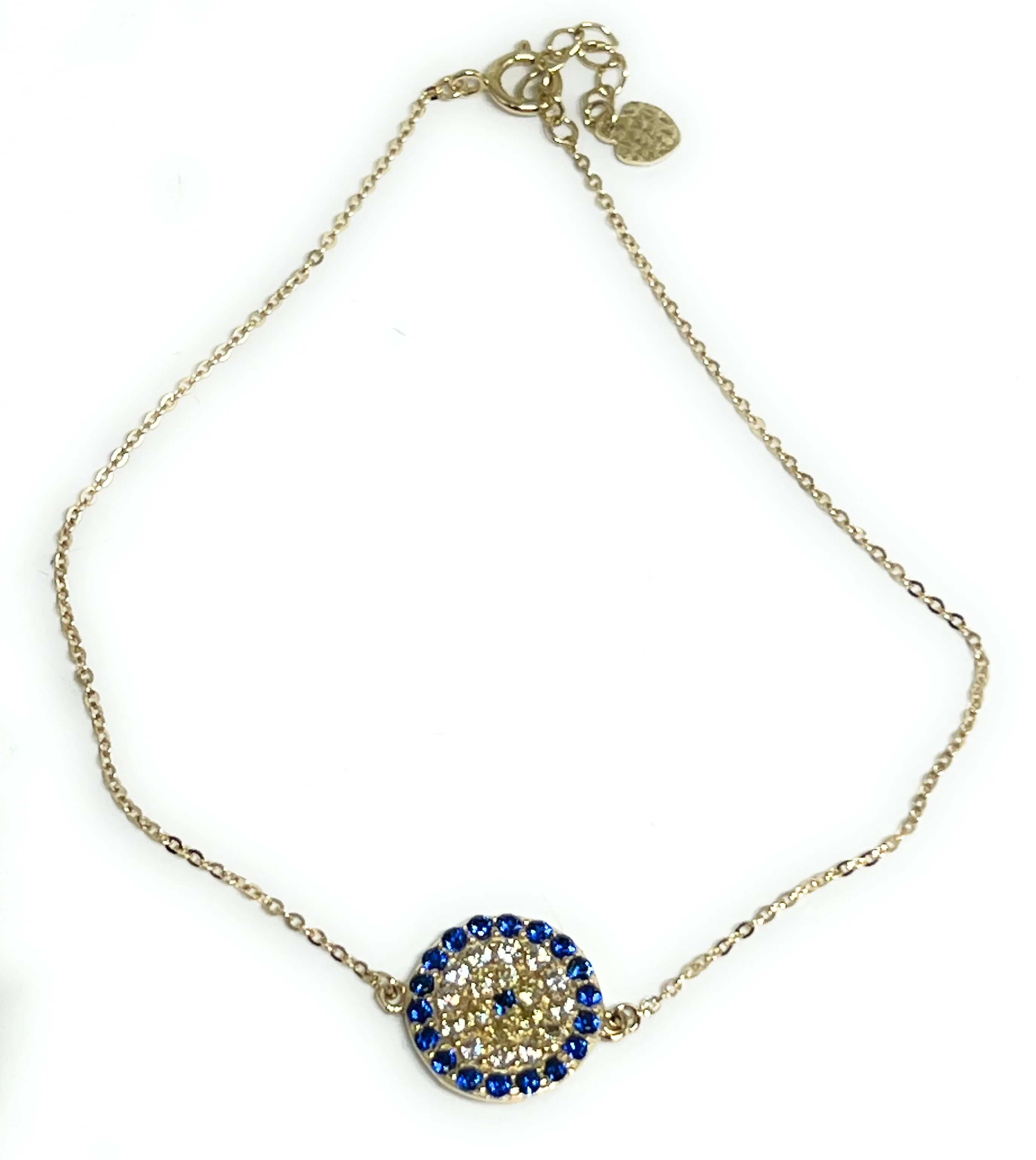 14k Solid Gold Evil Eye Blue CZ Brracelet 8 INCH 1mm Width (THIN & DELICATE) (FC) - Image 3