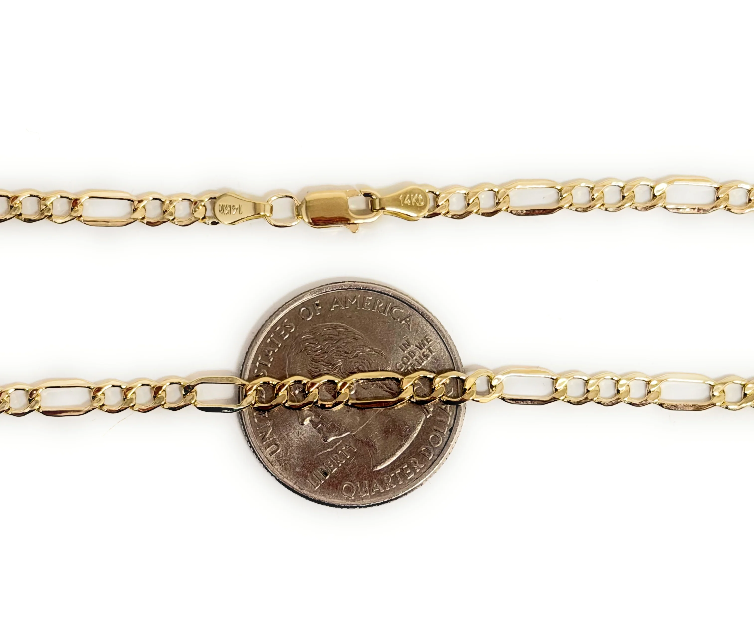 14k Solid Gold Figaro Chain 18-26 inches 3.5mm (Semi-Hollow Style) - Image 2