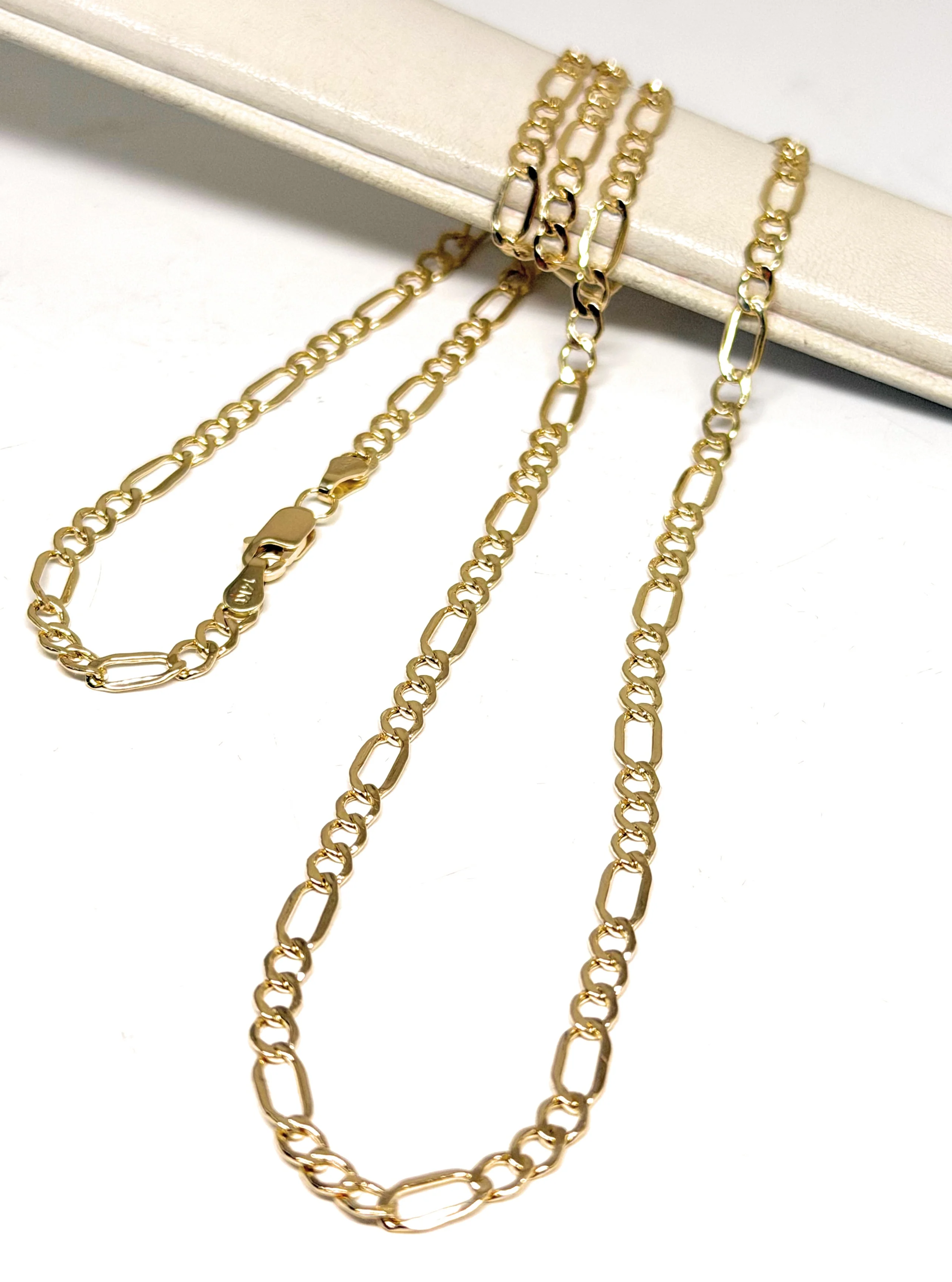 14k Solid Gold Figaro Chain 18-26 inches 3.5mm (Semi-Hollow Style) - Image 3
