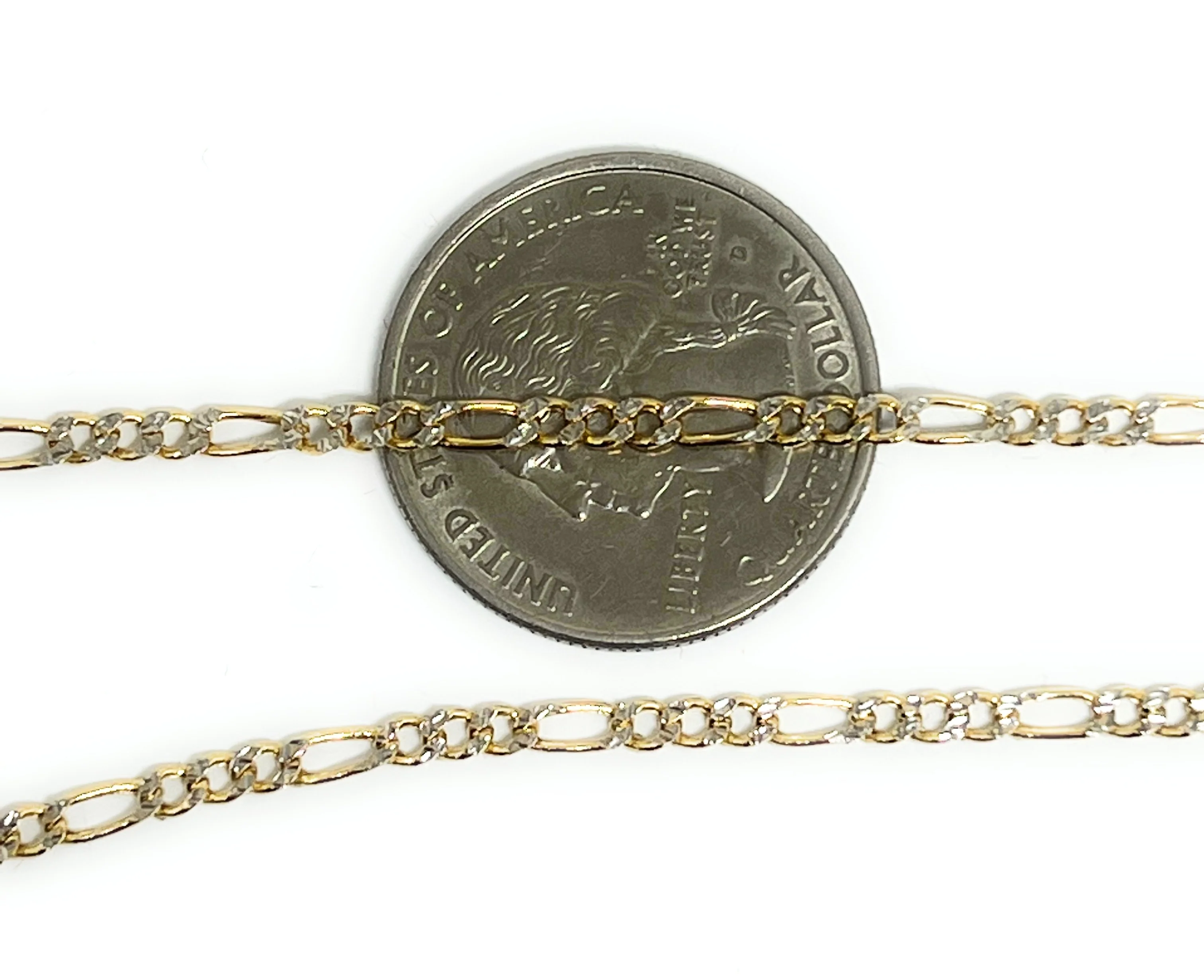 14k Solid Gold Figaro Diamond Cut (White Gold) Chain 18-24 inches 2.5mm (Semi-Hollow Style) - Image 2