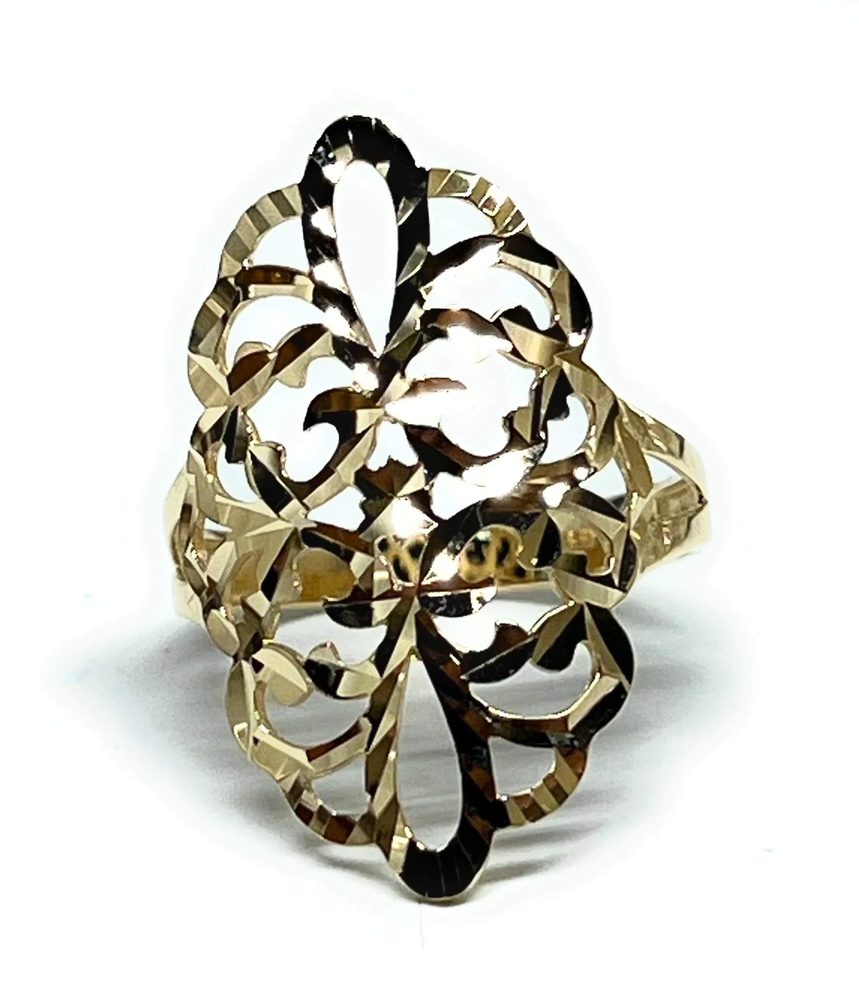 14k Solid Gold Filigree Flower Wide Ring (FC 285)