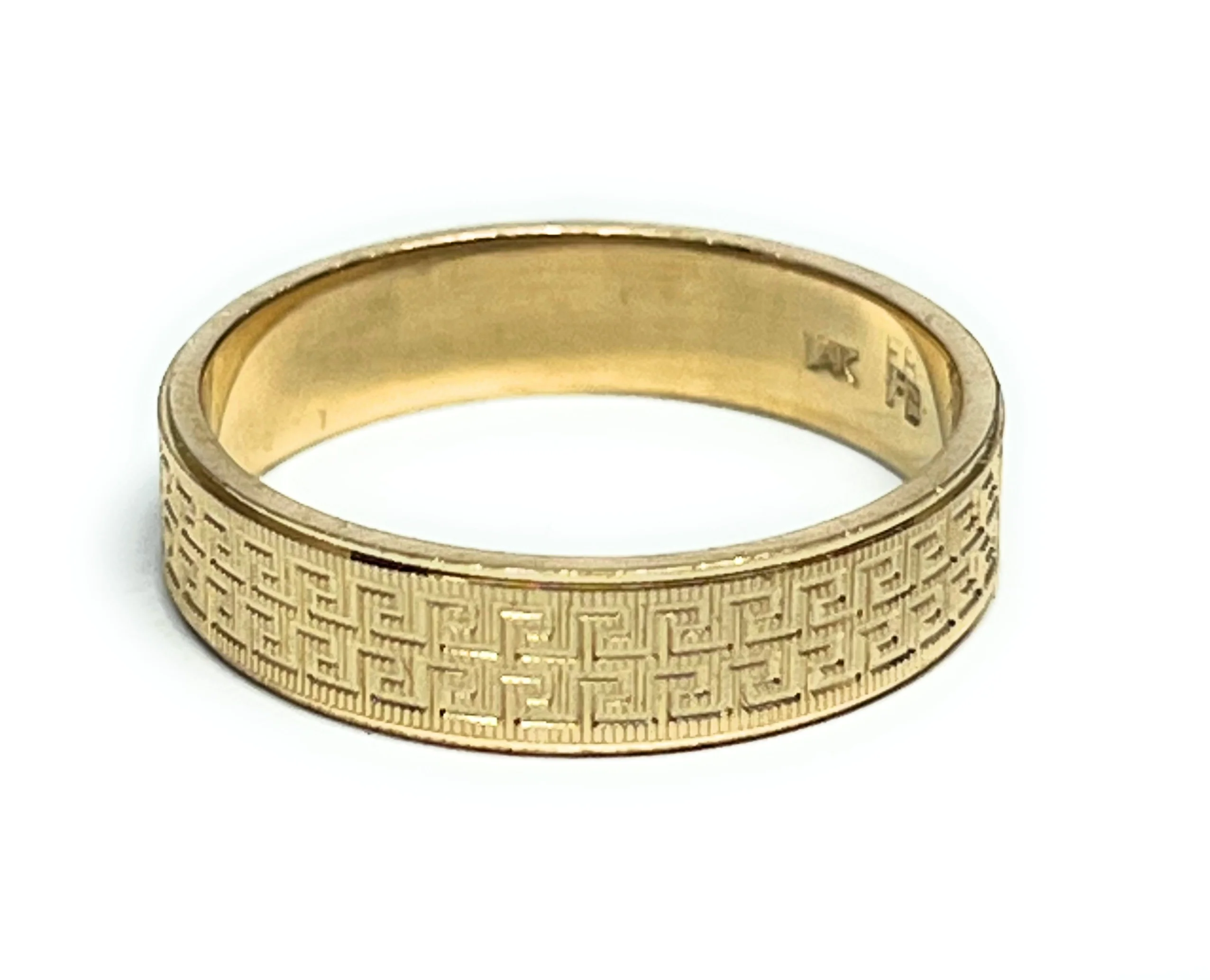 14k Solid Gold Greek Meandros Border Band Ring - Image 3