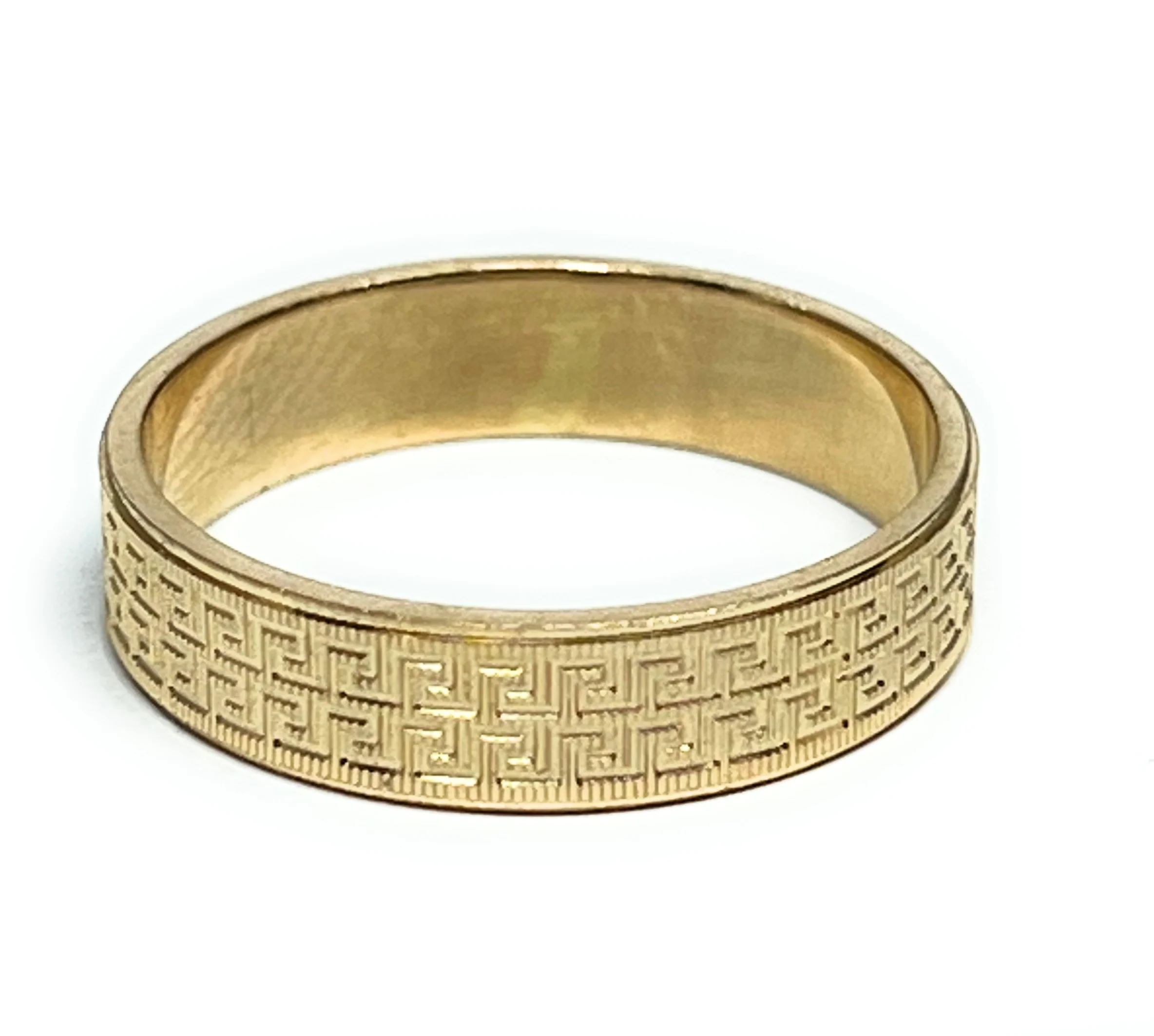 14k Solid Gold Greek Meandros Border Band Ring - Image 4