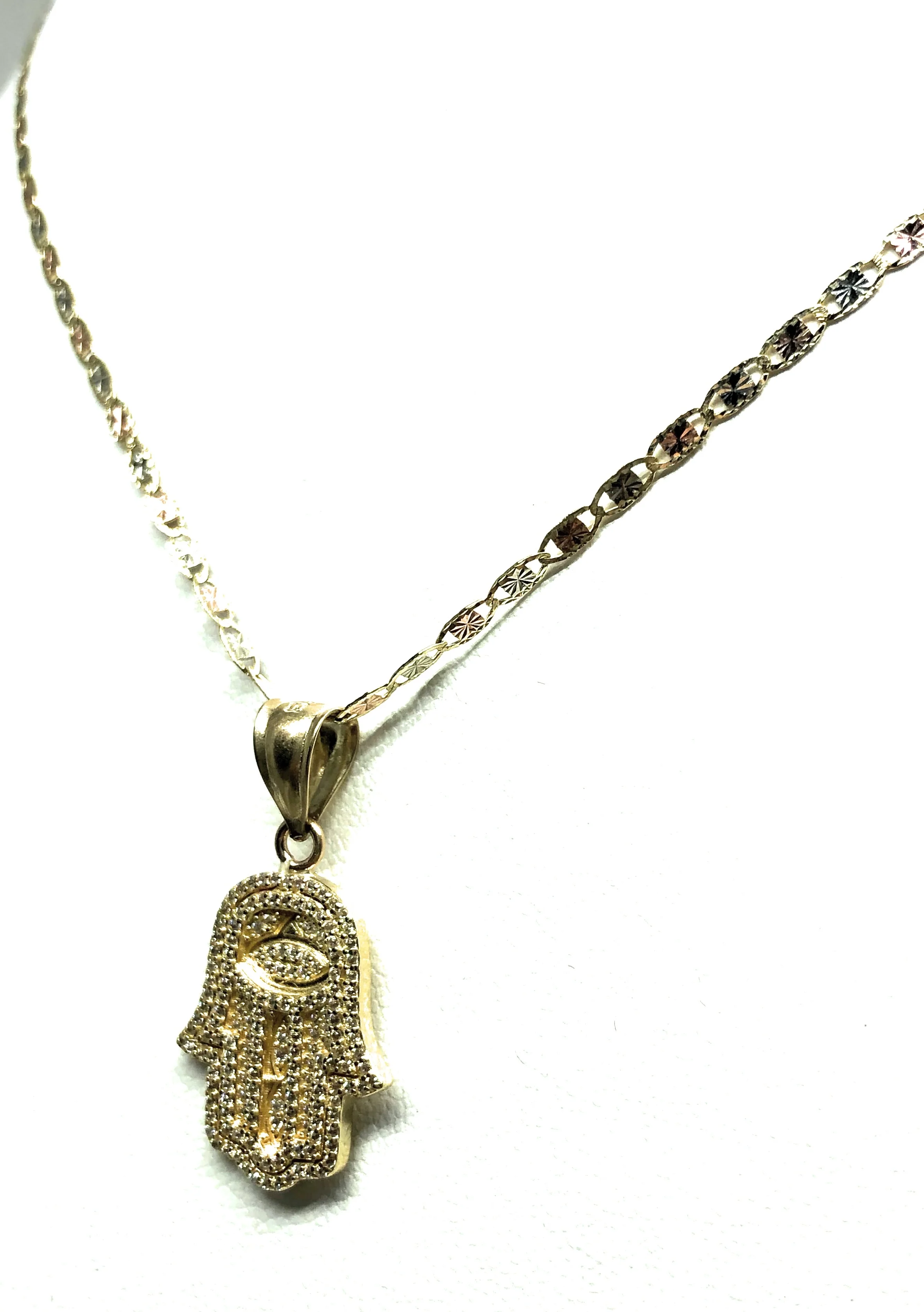 14k Solid Gold Hamsa Hand Pendant CZ Necklace Valentina Chain - Image 6