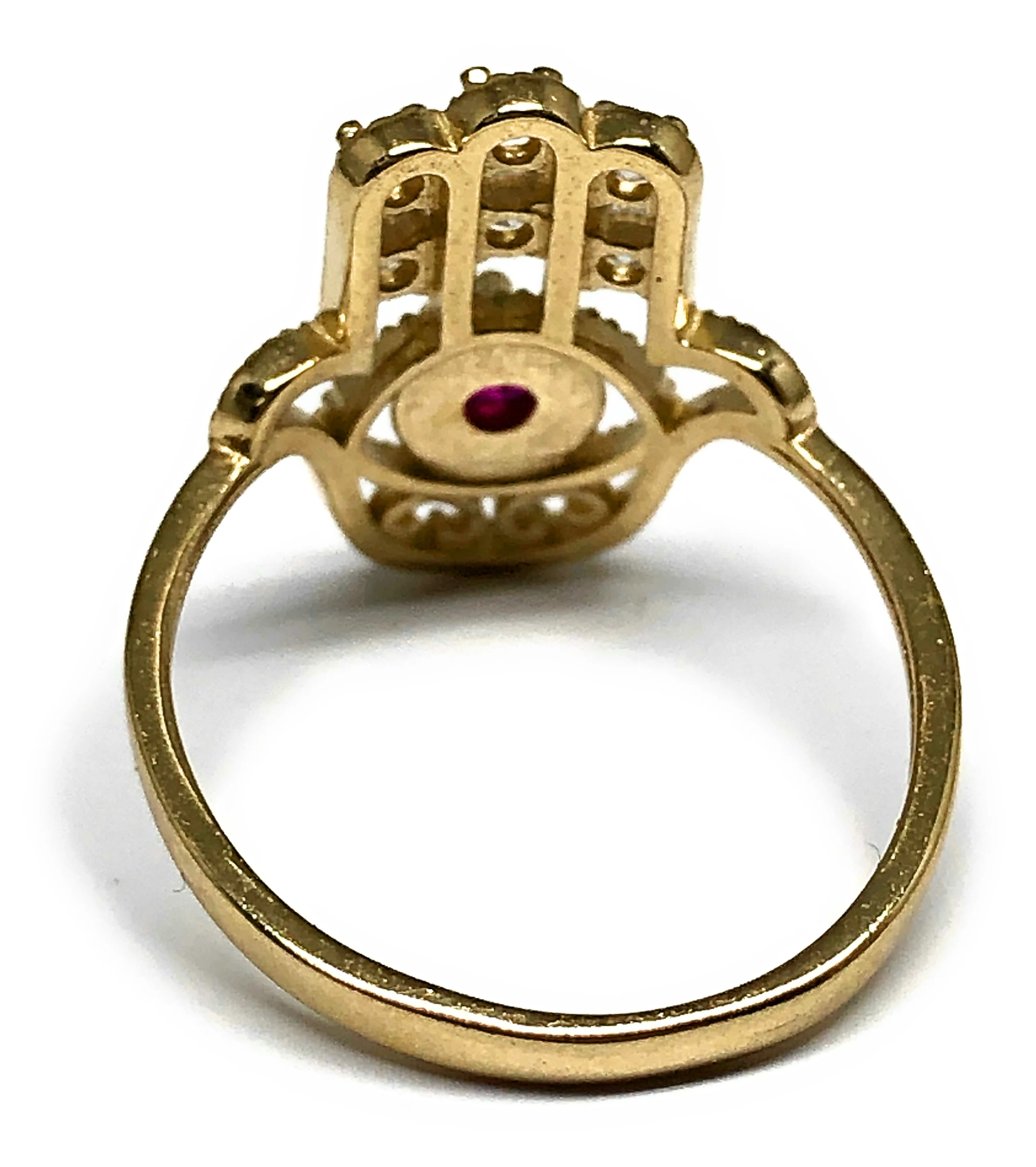 14k Solid Gold HAMSA HAND RED CZ Ring - Image 2