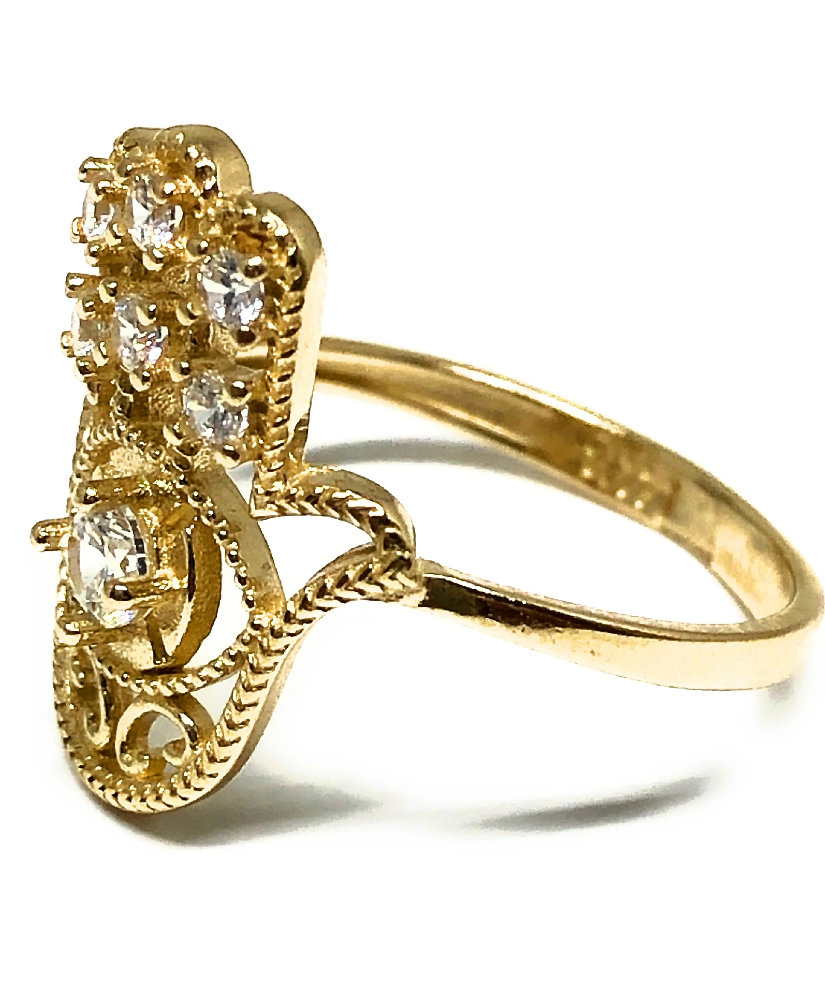 14k Solid Gold HAMSA HAND WHITE CZ Ring - Image 3