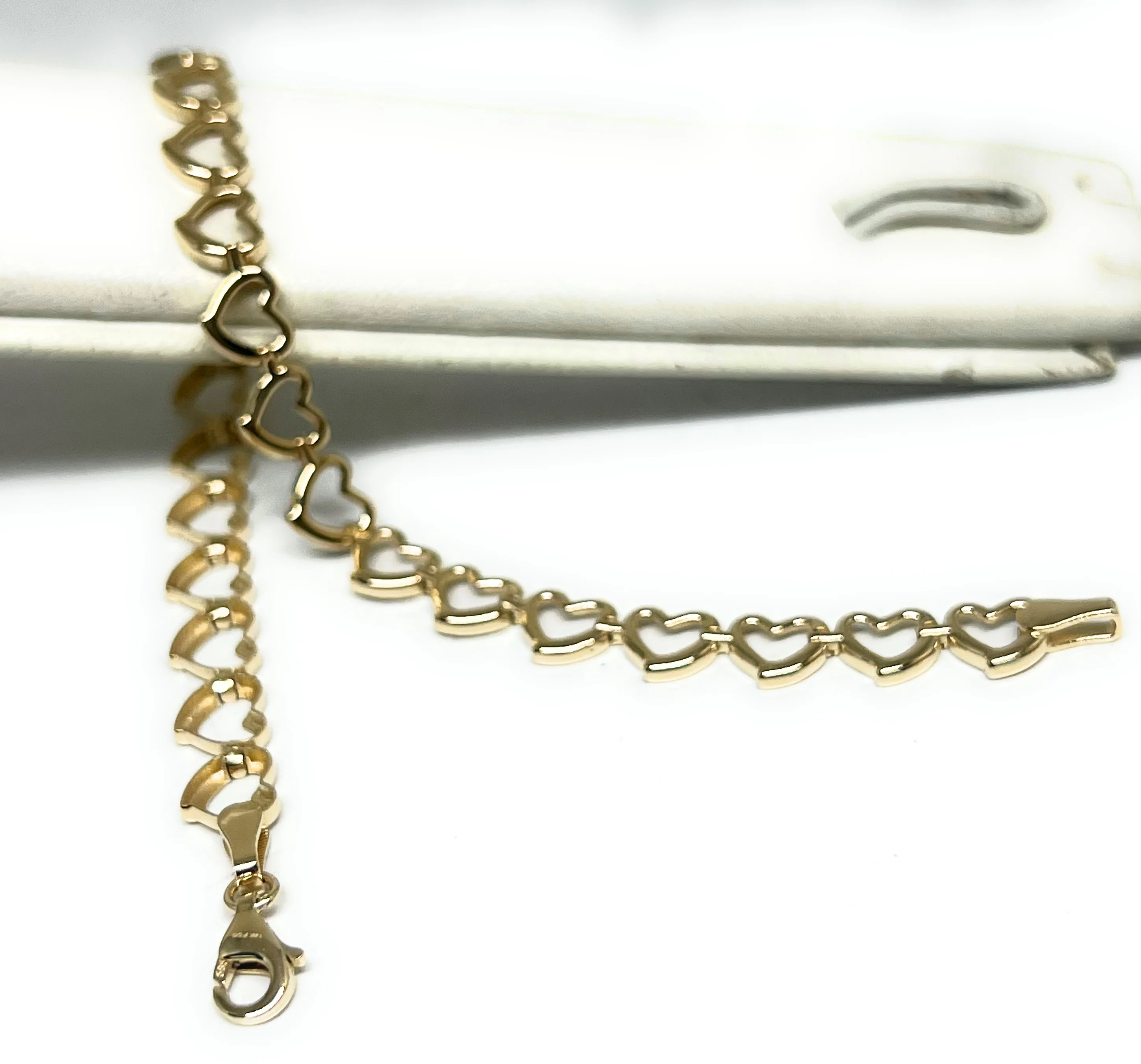 14k Solid Gold HEARTS LINK Brracelet 7-8 inch (SEMI-HOLLOW STYLE) - Image 8