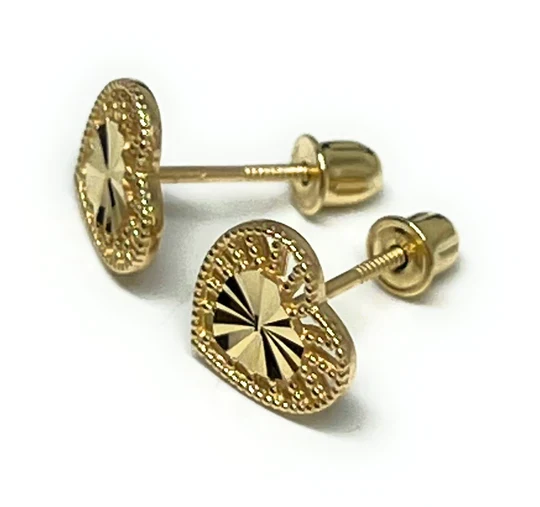 14k Solid Gold Heart Mini Dainty Stud Earrings (FCE 27) - Image 4