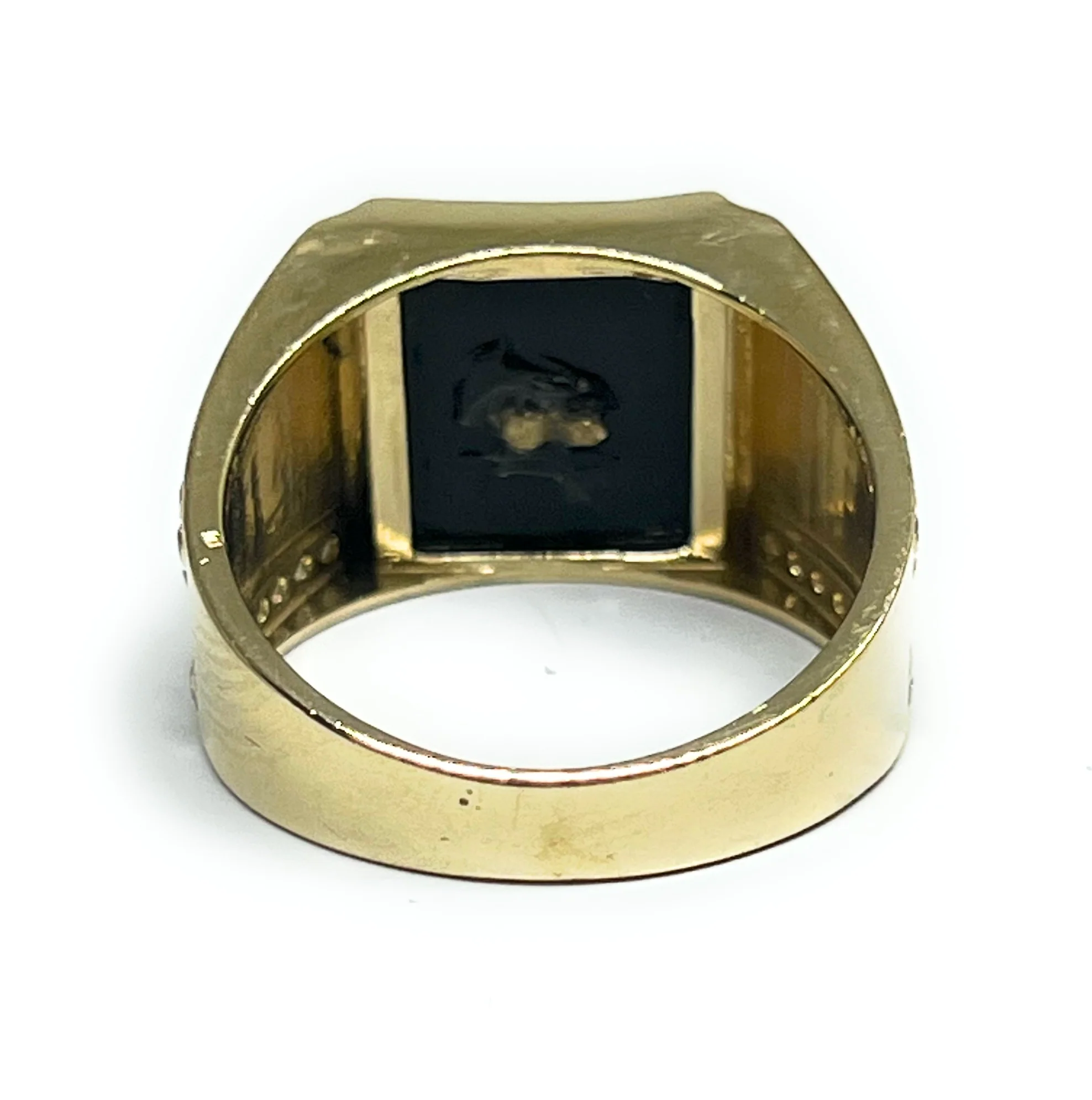 14k Solid Gold HOSE WITH HORSESHOE ONYX CZ GREEK BORDER Ring (9.5g) - Image 3