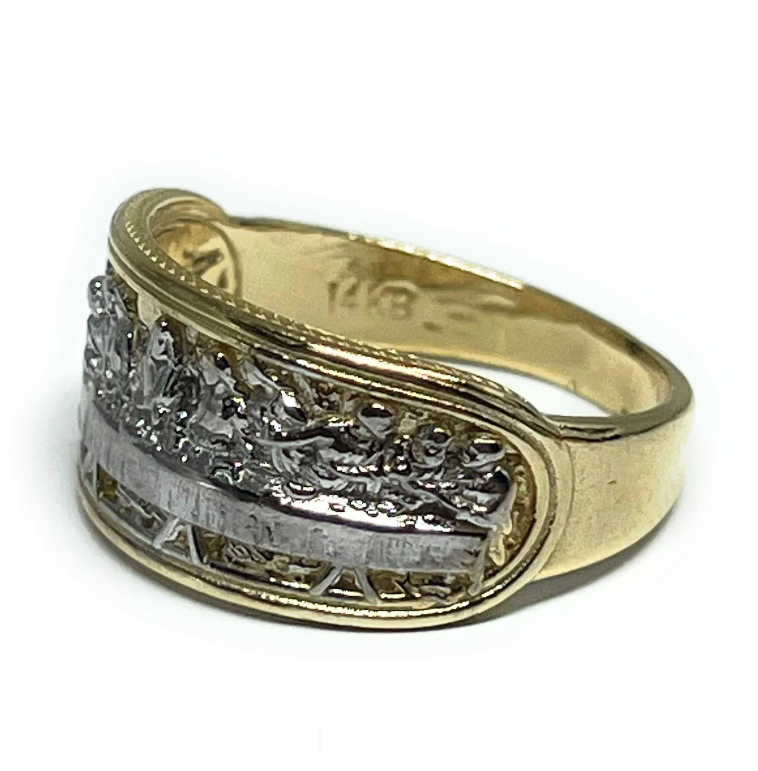 14k SOLID GOLD YELLOW & WHITE GOLD WIDE LAST SUPPER RING (6.7g) - Image 2
