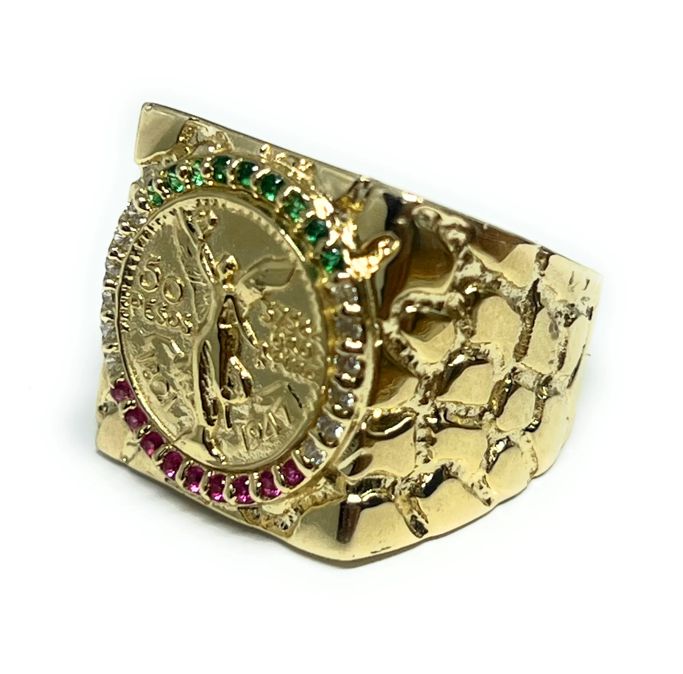 14k Solid Gold MEXICAN CENNTENARIO 50 COIN NUGGET CZ Ring (10g~) - Image 3