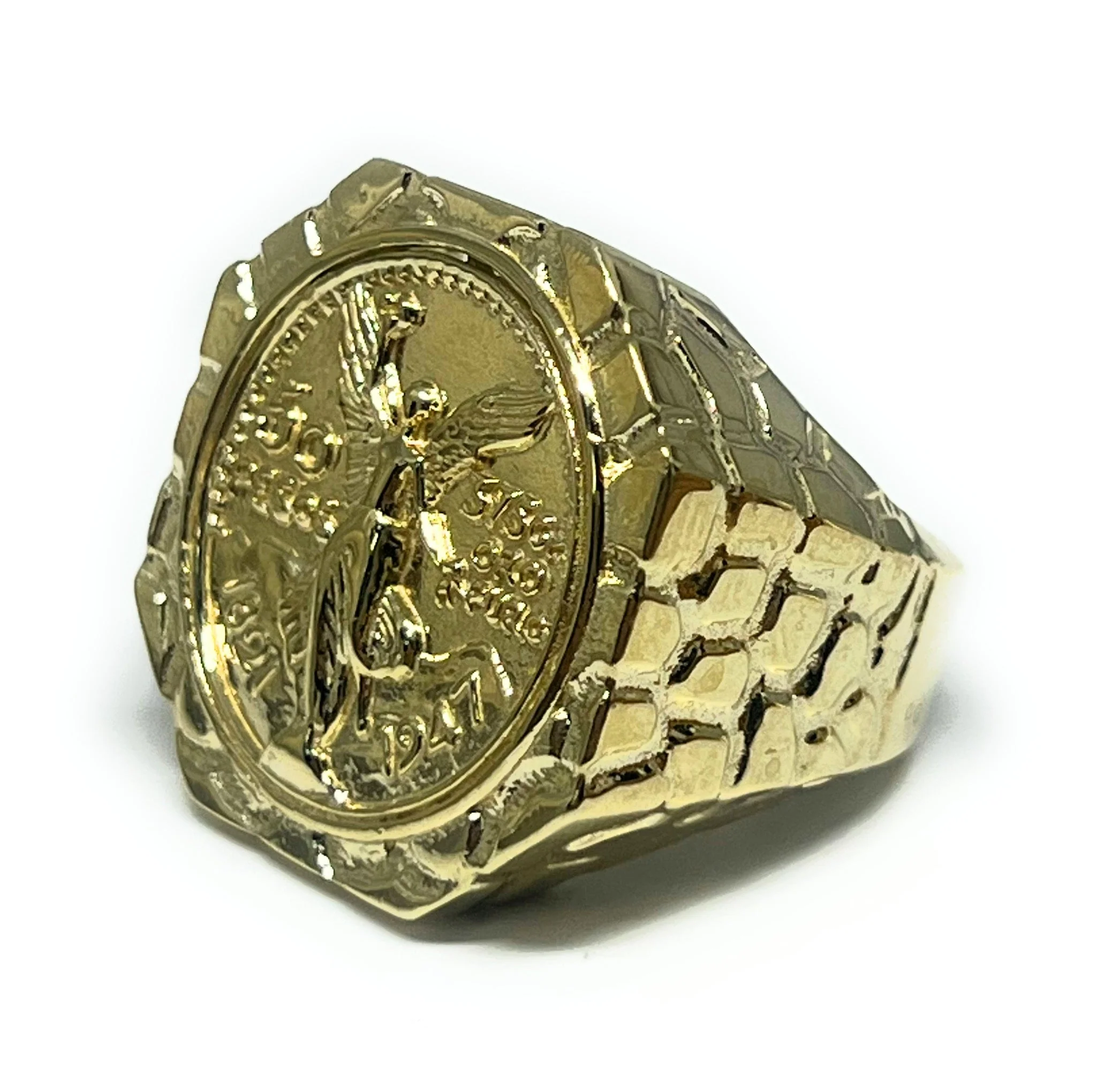 14k Solid Gold MEXICAN CENNTENARIO 50 COIN NUGGET Ring (11g~) - Image 3