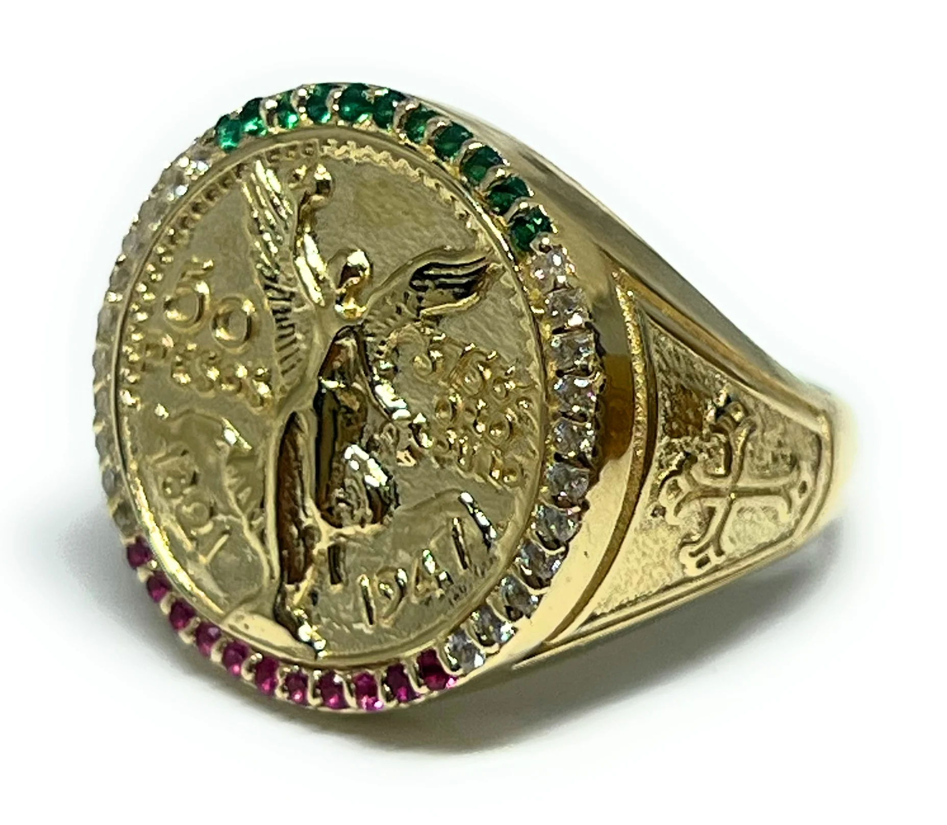 14k Solid Gold MEXICAN CENNTENARIO 50 COIN ROUND CZ Ring (7g~) - Image 3