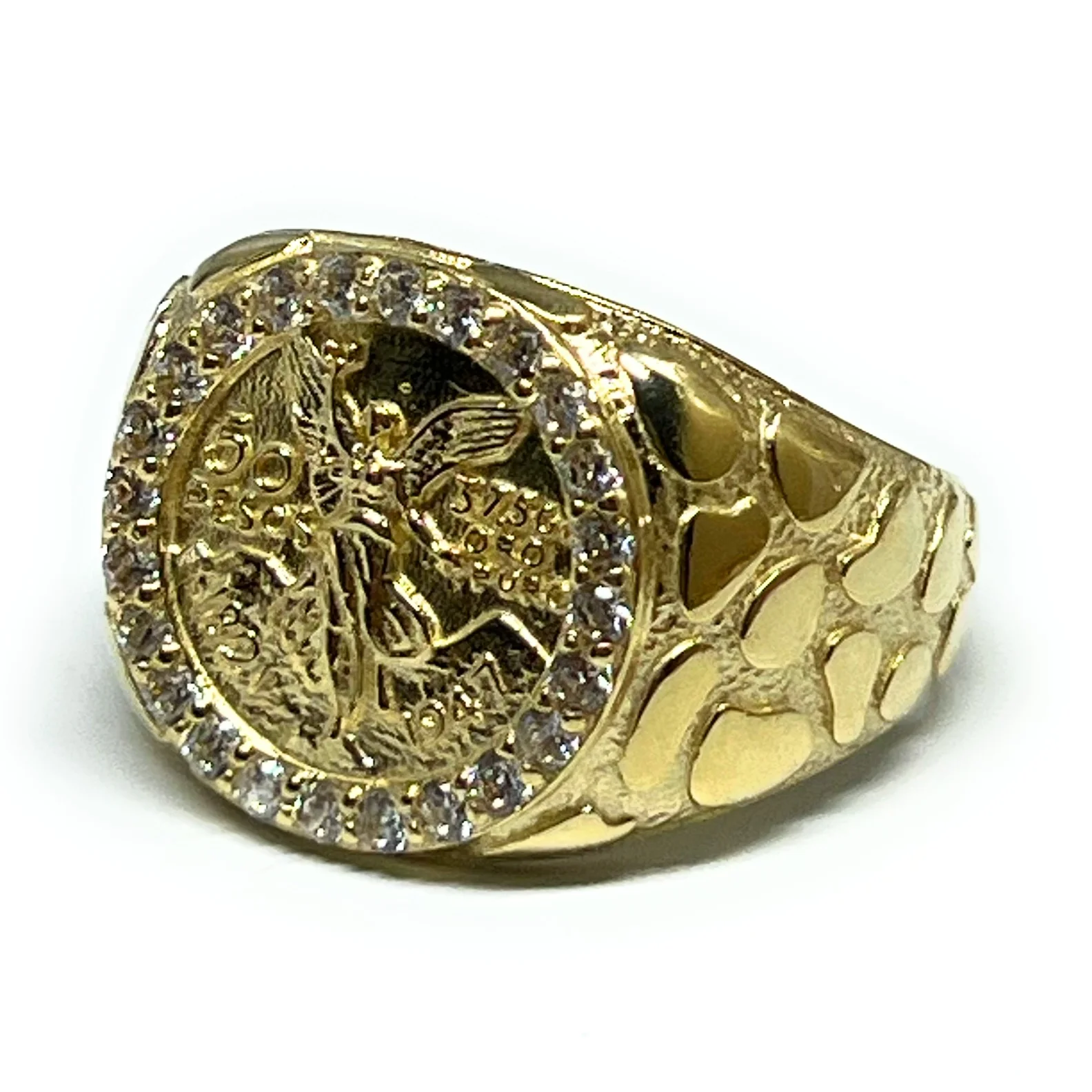 14k Solid Gold MEXICAN CENNTENARIO 50 COIN ROUNDED NUGGET CZ Ring (8g~) - Image 2
