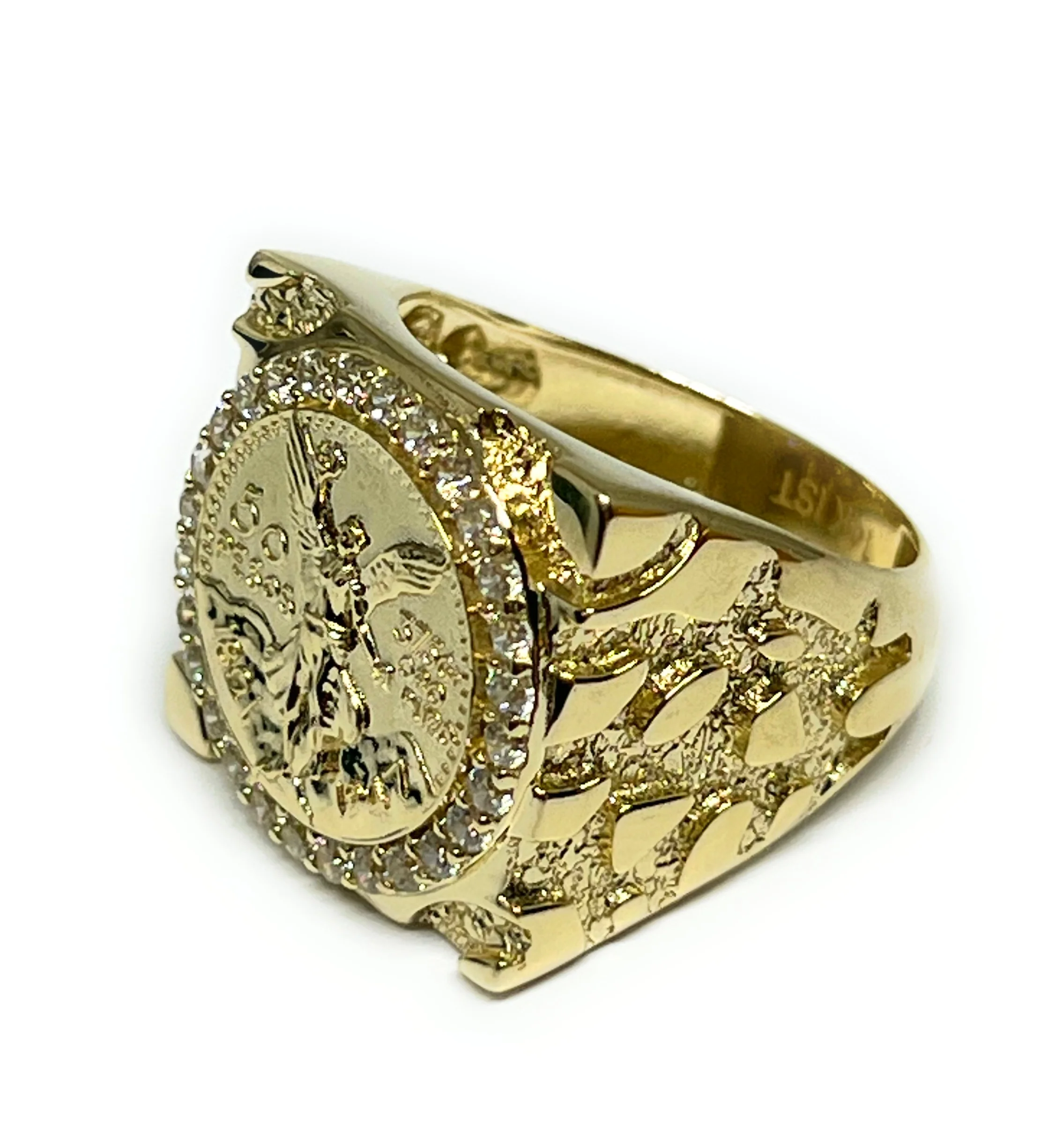 14k Solid Gold MEXICAN CENNTENARIO 50 COIN NUGGET CZ Ring (9g~) - Image 2