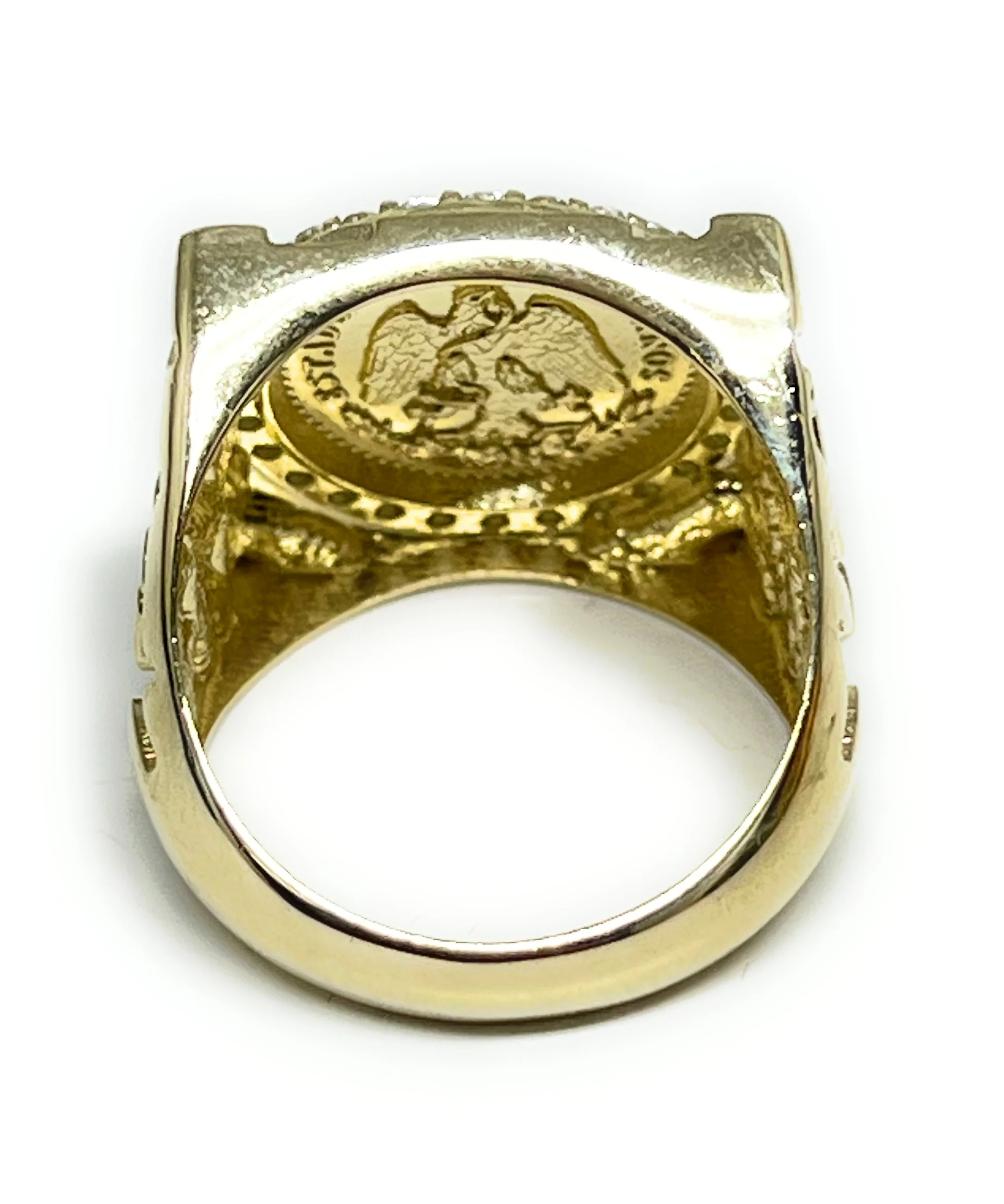 14k Solid Gold MEXICAN CENNTENARIO 50 COIN NUGGET CZ Ring (9g~) - Image 3