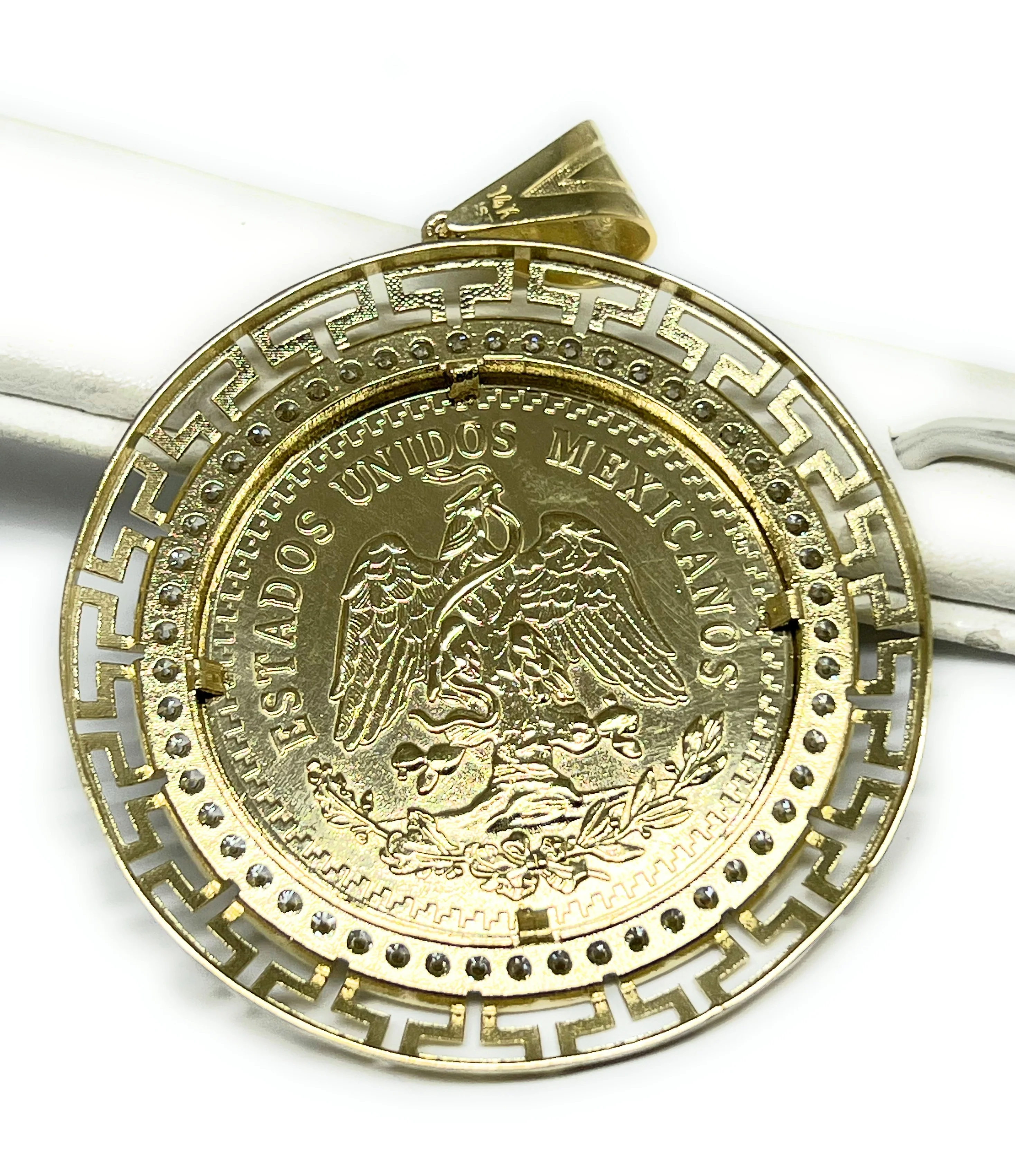 14k Solid Gold Mexican Cenntenario with Bezel Pendant (SM, LG) - Image 2