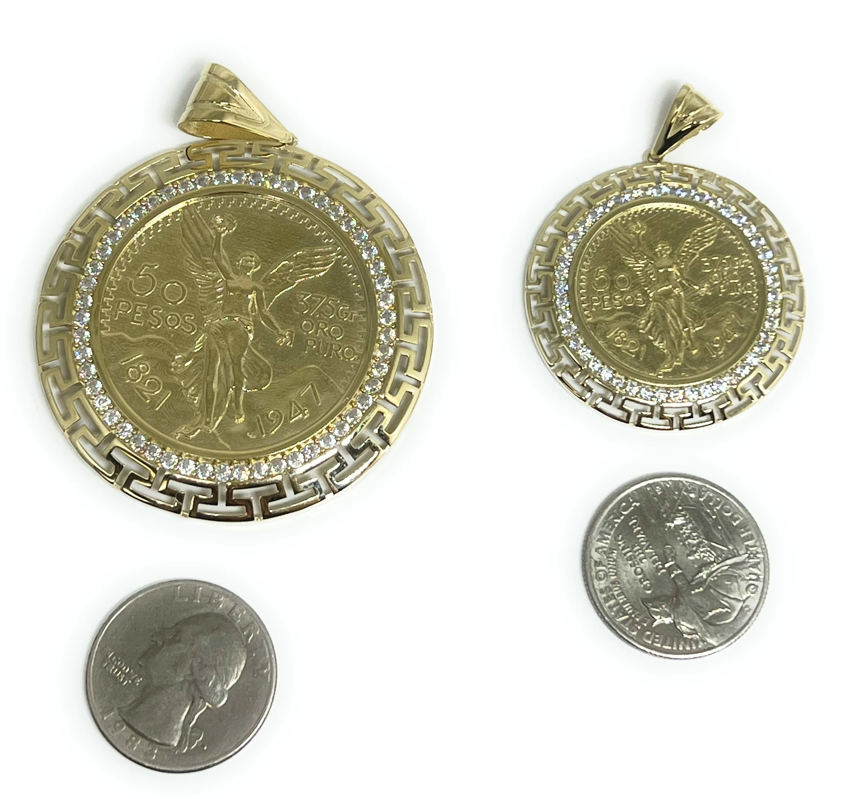 14k Solid Gold Mexican Cenntenario with Bezel Pendant (SM, LG) - Image 3