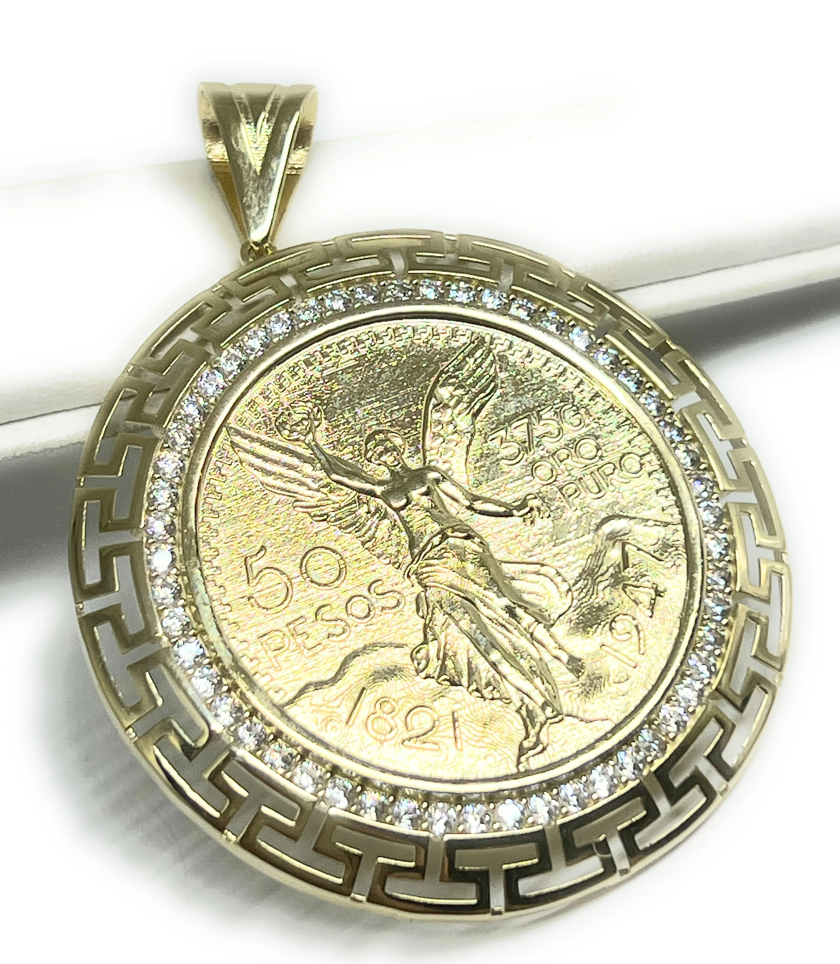 14k Solid Gold Mexican Cenntenario with Bezel Pendant (SM, LG) - Image 4