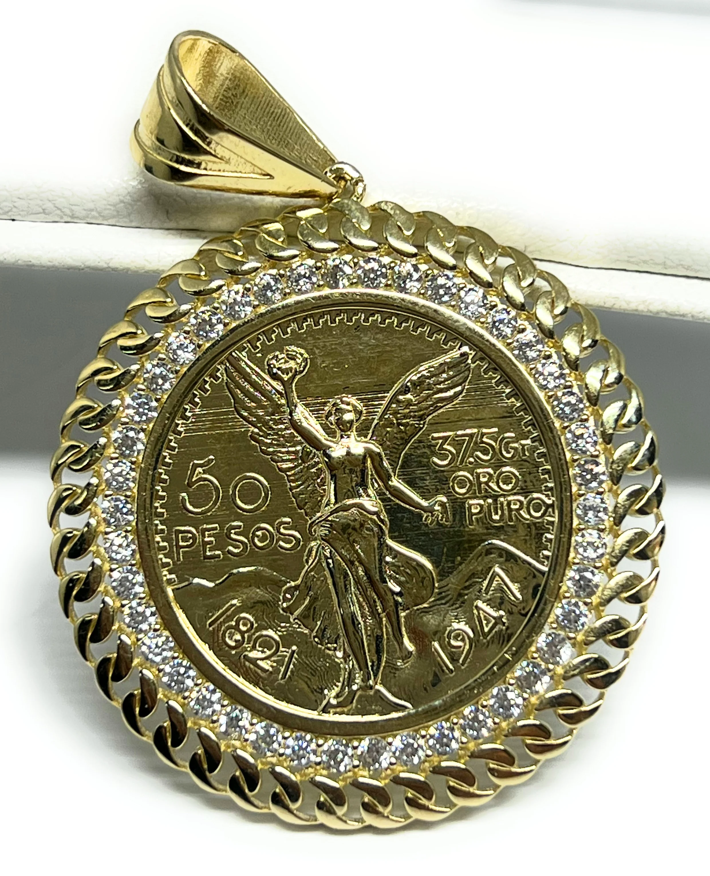 14k Solid Gold Mexican Cenntenario with Bezel Pendant (SM, LG) - Image 7