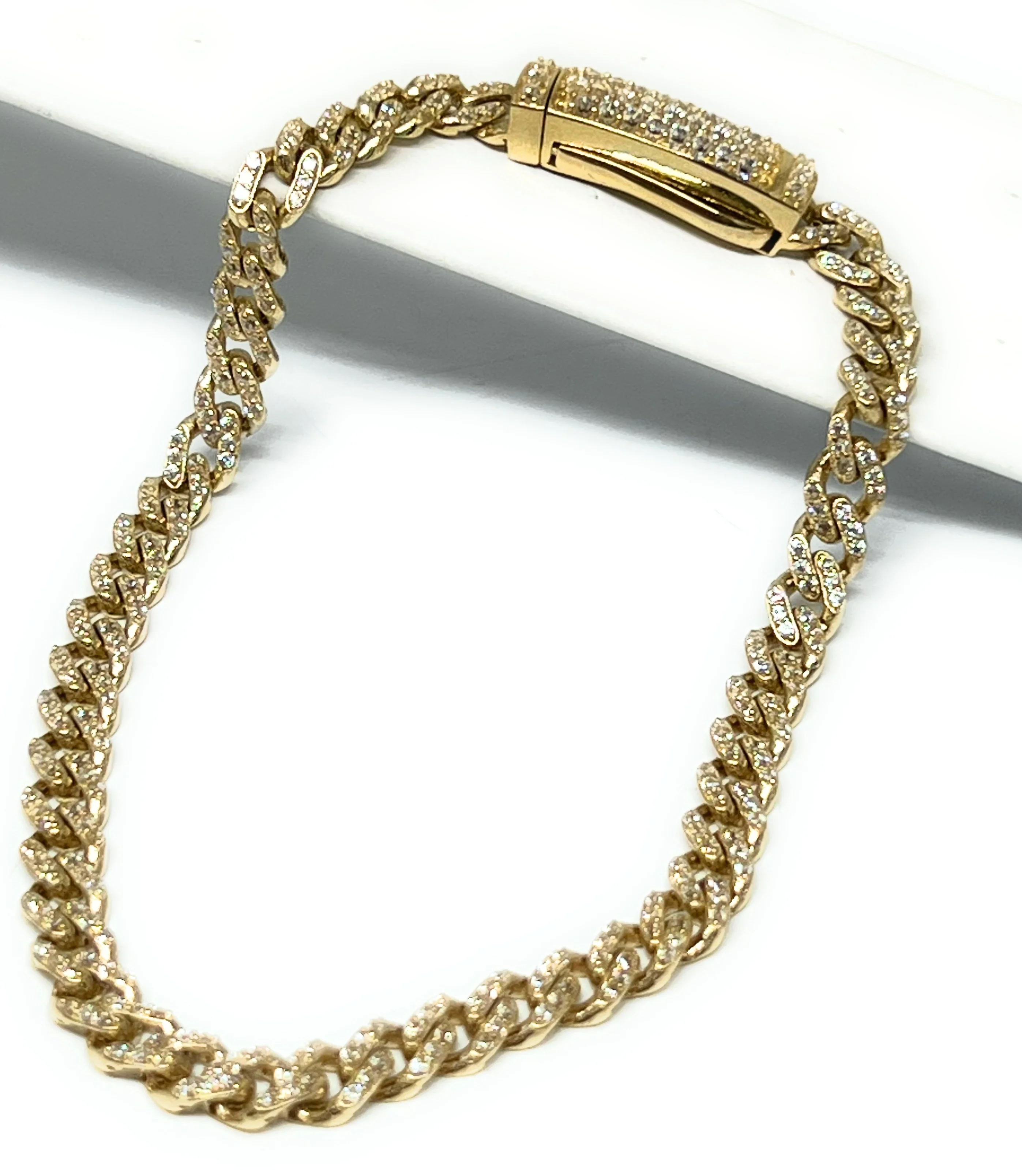 14k Solid Gold Miami Cuban Link FULL CZ Brracelet 7-8 inch 5mm CZ Lock (Semi-Hollow) - Image 3