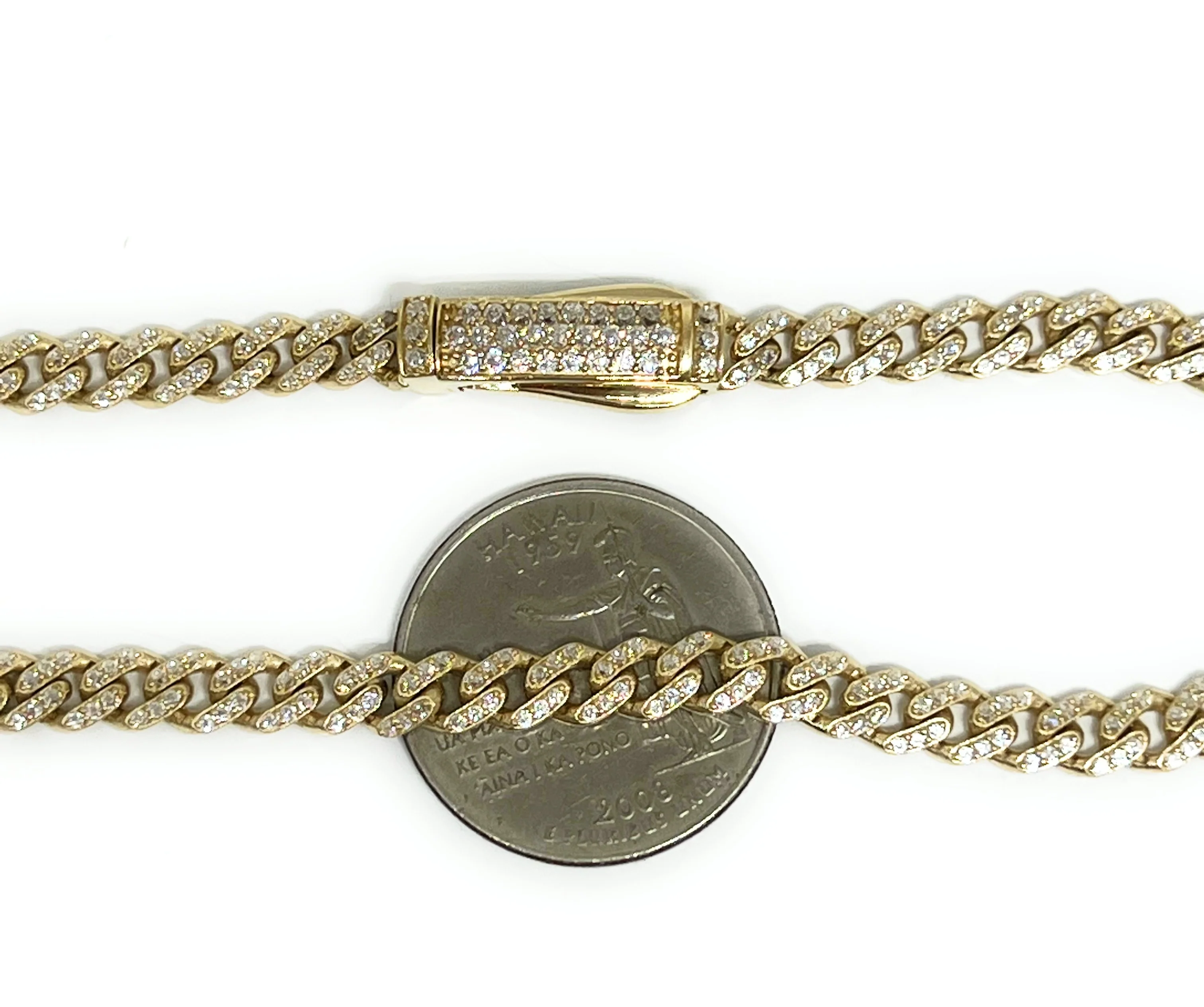 14k Solid Gold Miami Cuban Link FULL CZ Chain 16-24 inches 5mm CZ Lock (Semi-Hollow) 19-27g - Image 2