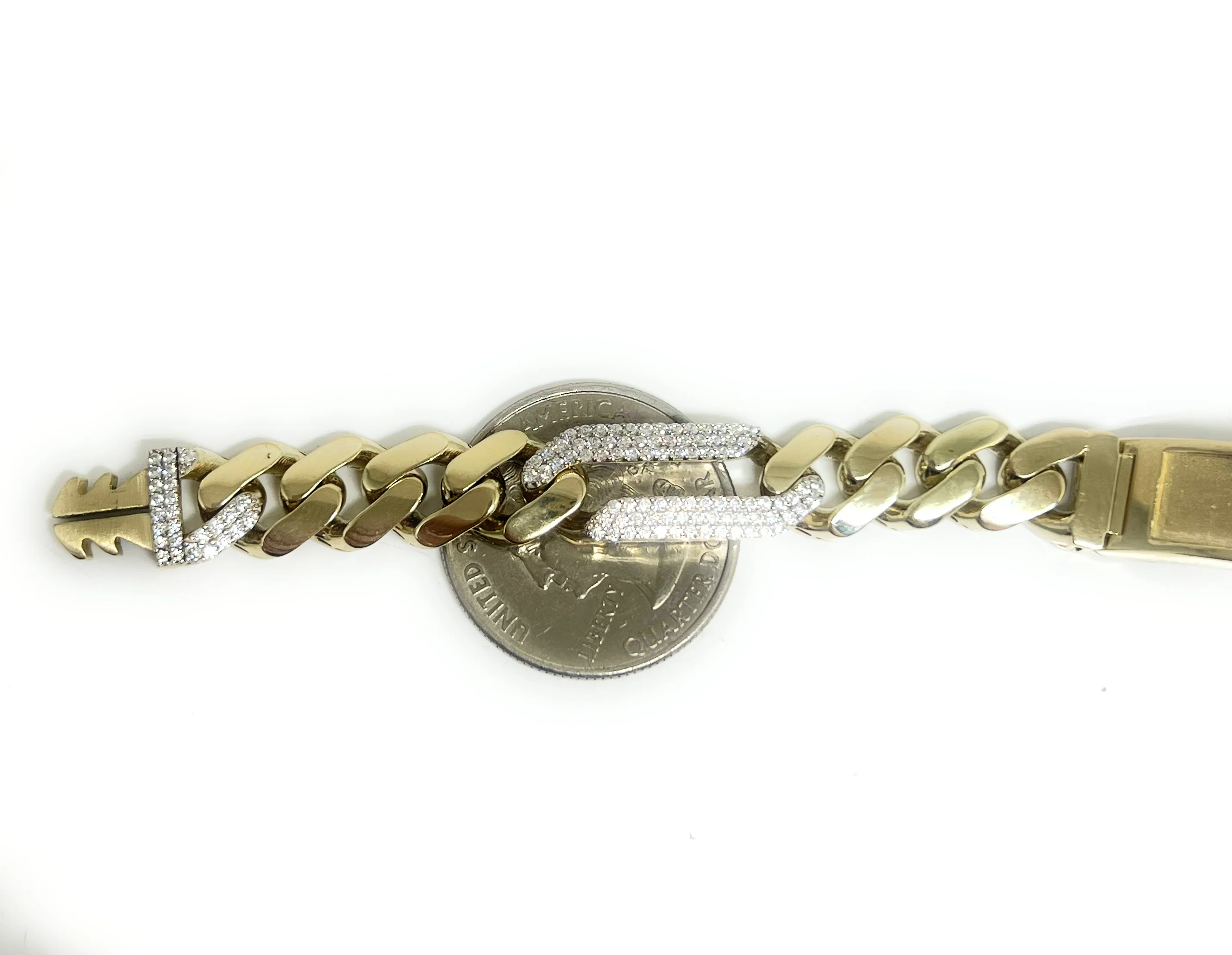 10k Solid Gold MONACO FIGARO LINK ID CZ BRRACELET 8-8.5 INCH 9.5MM WIDTH (16g) - Image 3