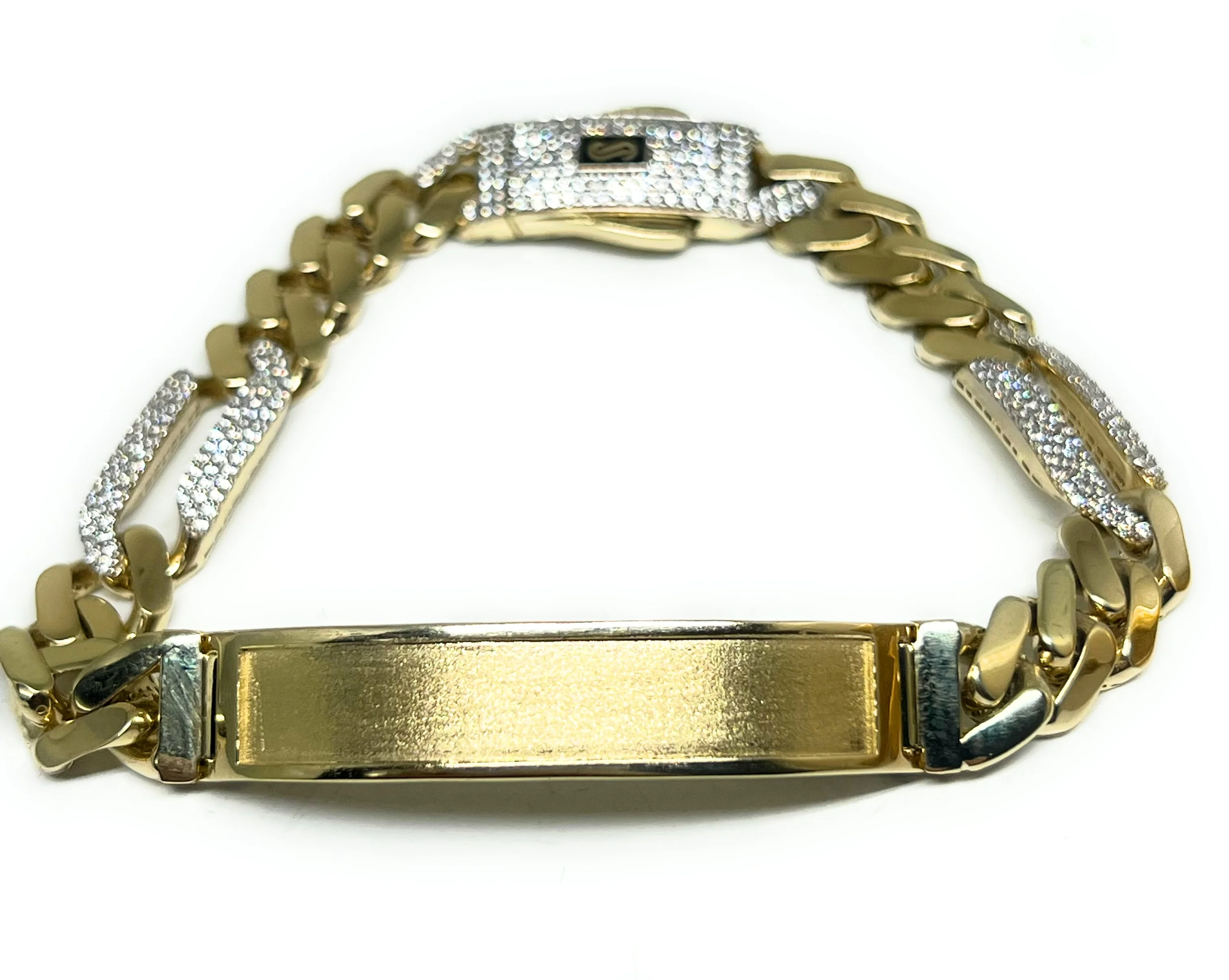 10k Solid Gold MONACO FIGARO LINK ID CZ BRRACELET 8-8.5 INCH 9.5MM WIDTH (16g) - Image 4