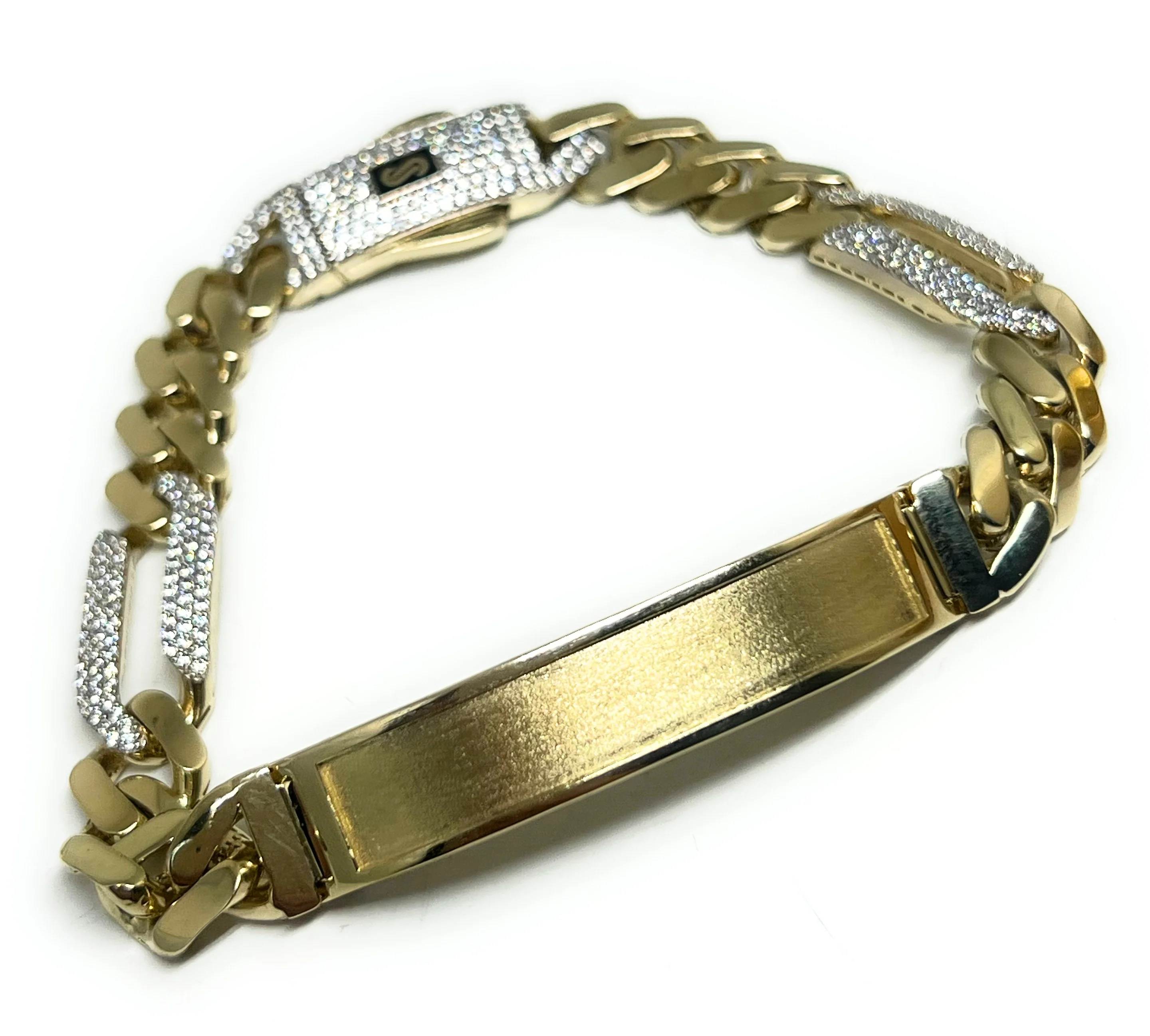 10k Solid Gold MONACO FIGARO LINK ID CZ BRRACELET 8-8.5 INCH 9.5MM WIDTH (16g) - Image 5