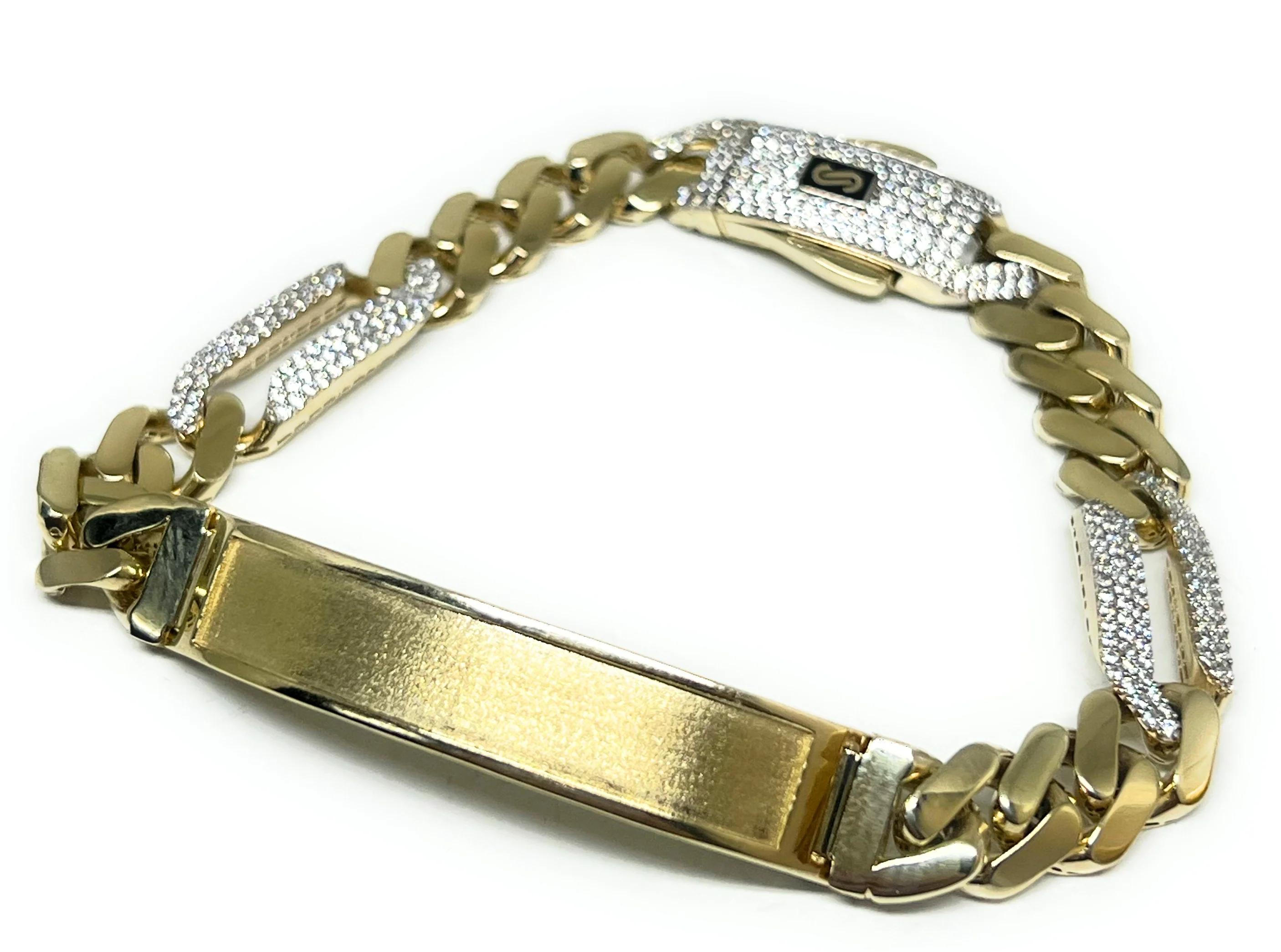 10k Solid Gold MONACO FIGARO LINK ID CZ BRRACELET 8-8.5 INCH 9.5MM WIDTH (16g) - Image 6