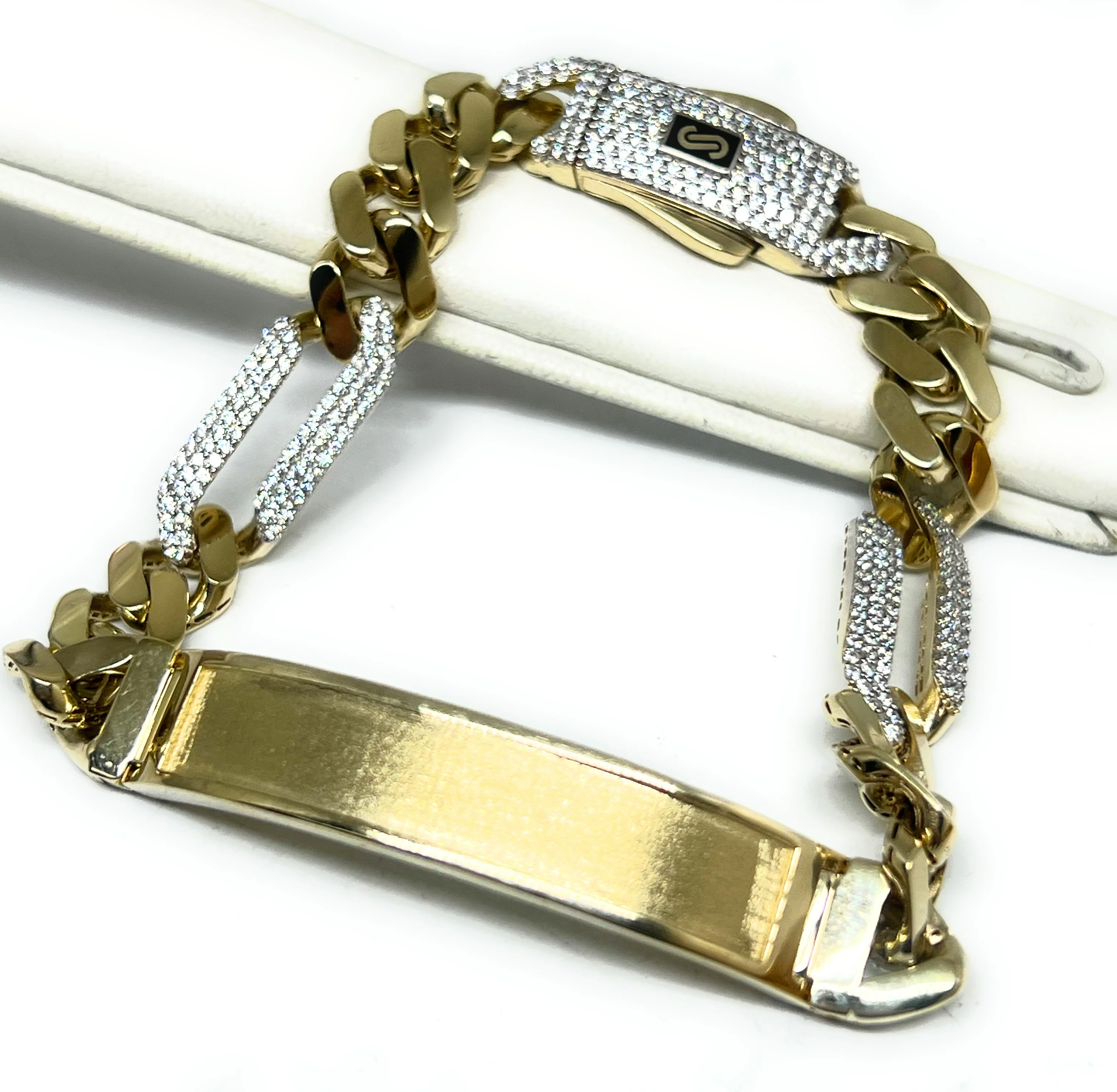 10k Solid Gold MONACO FIGARO LINK ID CZ BRRACELET 8-8.5 INCH 9.5MM WIDTH (16g) - Image 7