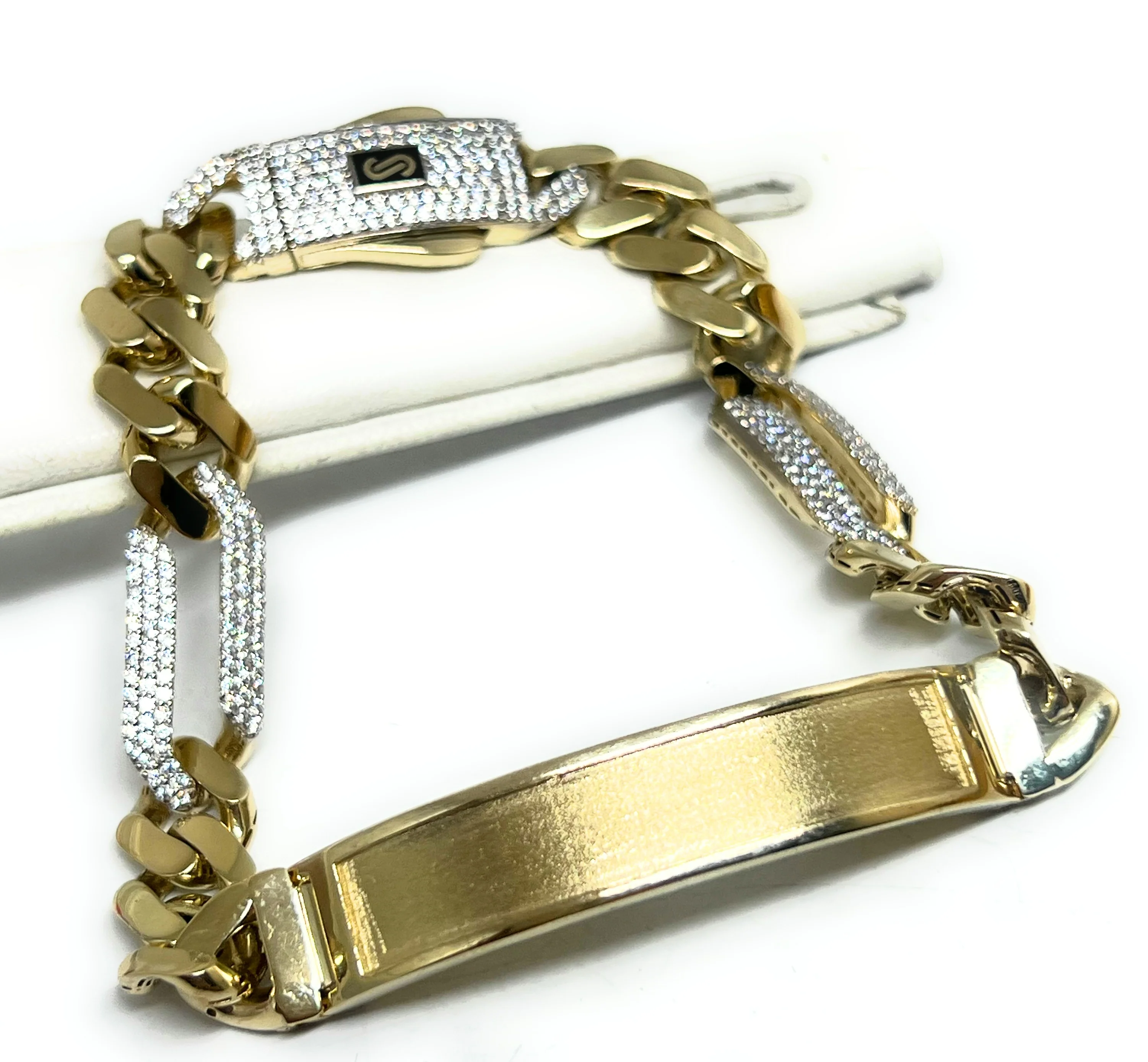 10k Solid Gold MONACO FIGARO LINK ID CZ BRRACELET 8-8.5 INCH 9.5MM WIDTH (16g) - Image 8