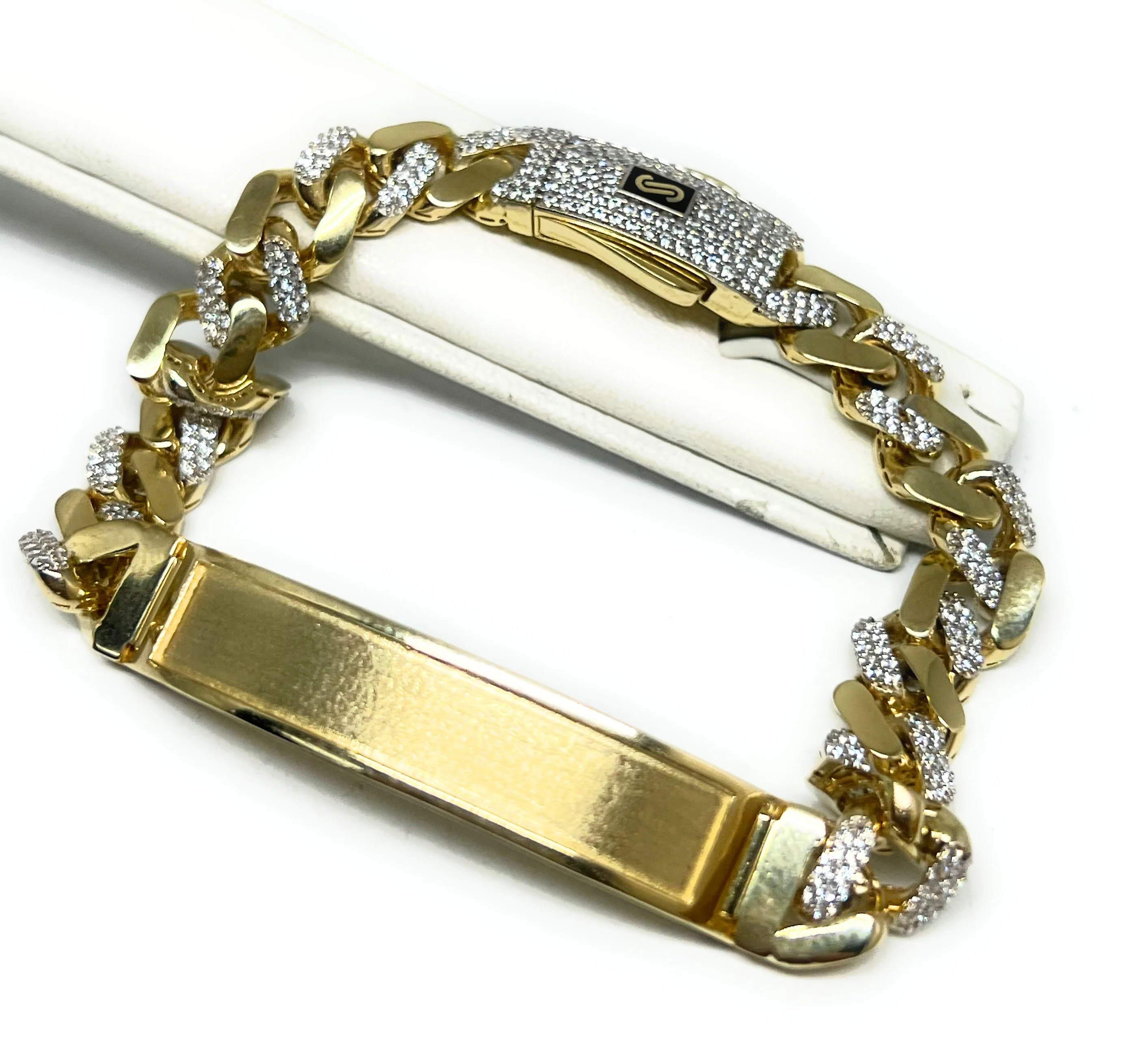 10k Solid Gold MONACO MIAMI CUBAN LINK ID CZ BRRACELET 8-8.5 INCH 9.5MM WIDTH (16g) - Image 4